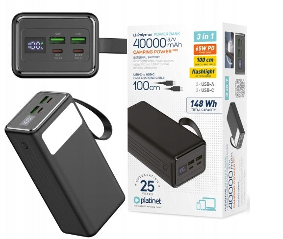 POWER BANK 40000mAh FAST POWERFUL BATTERY 2x USB 2x USB-C PD QC 3.0 65W