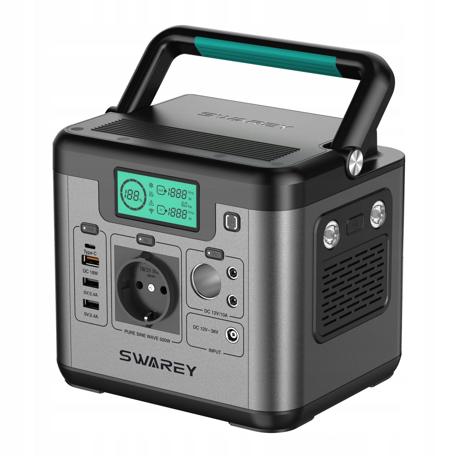 POWER BANK SOLAR GENERATOR SWAREY 518Wh type C PD 65W+100W SOLAR PANEL Manufacturer code POWER BANK WITH 100W SOLAR PANEl