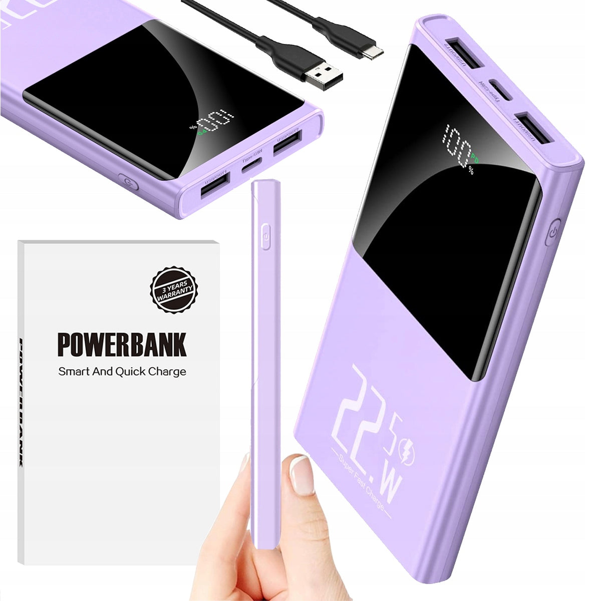 POWERBANK 10000MAH POWERFUL FAST CHARGER 22.5W 2X USB-A/USB-C LCD DISPLAY