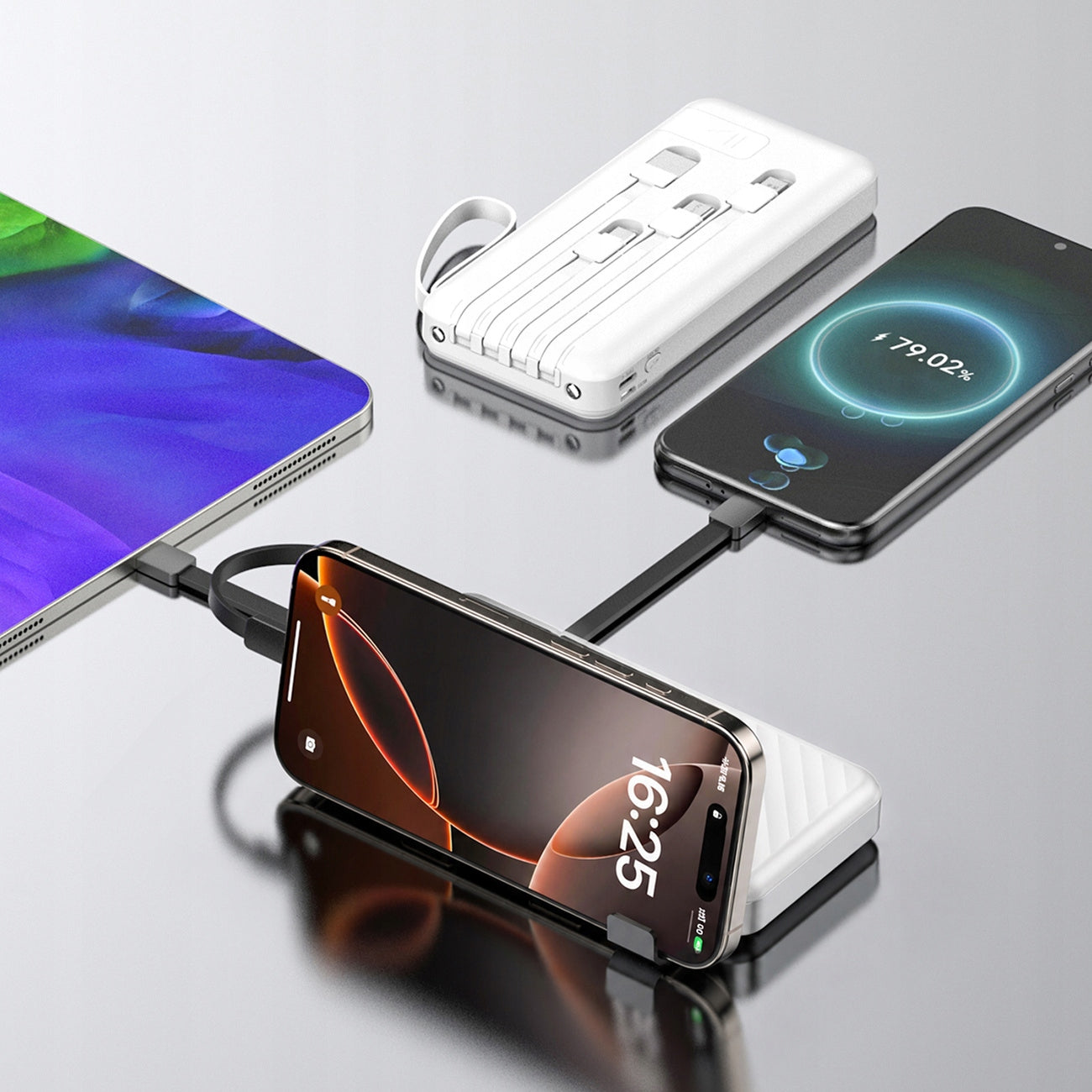 POWERBANK 10000mAh POWER BANK BUILT-IN CABLES FLASHLIGHT PHONE HOLDER Packaging status original