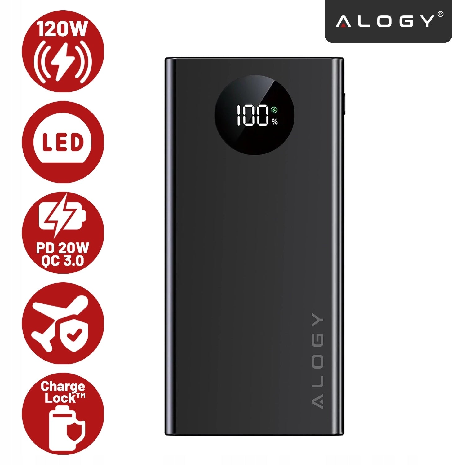 POWERBANK 10000mAh USB USB-C PD QC 120W FAST CHARGING SAFE ALOGY Battery capacity 10000 mAh