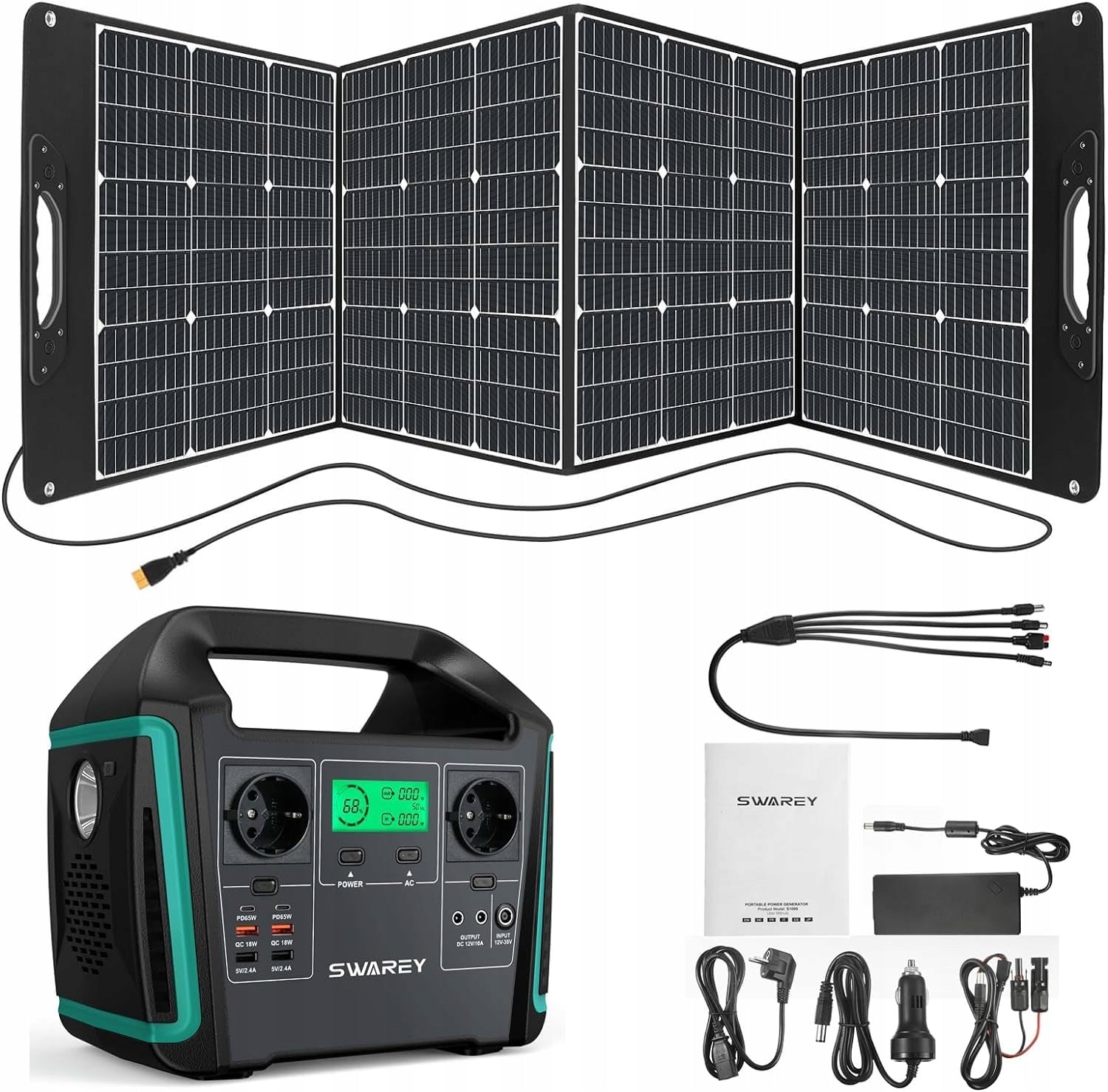 POWERBANK 1000W SOLAR GENERATOR SOLARNY AC QC3.0 TYPE-C +200W SOLAR PANEL