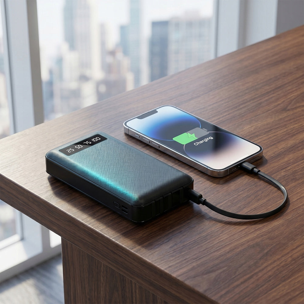 POWERBANK 20000MAH BLACK 22.5W BUILT-IN CABLES 4 DEVICES AT ONCE Packaging status original