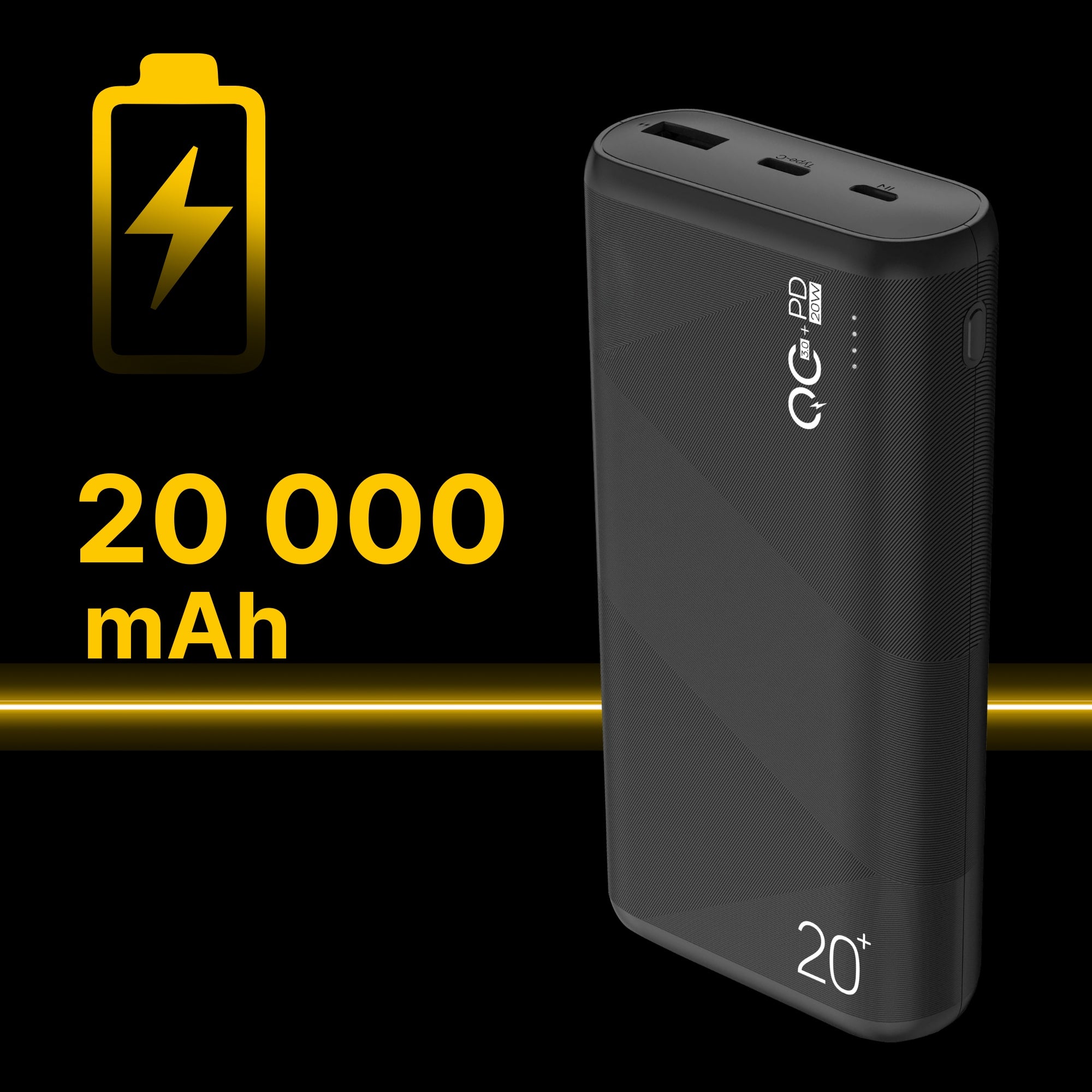 POWERBANK 20000mAh USB-C PD 20W QC 3.0 USB-A Fast Charging Safe Packaging status original