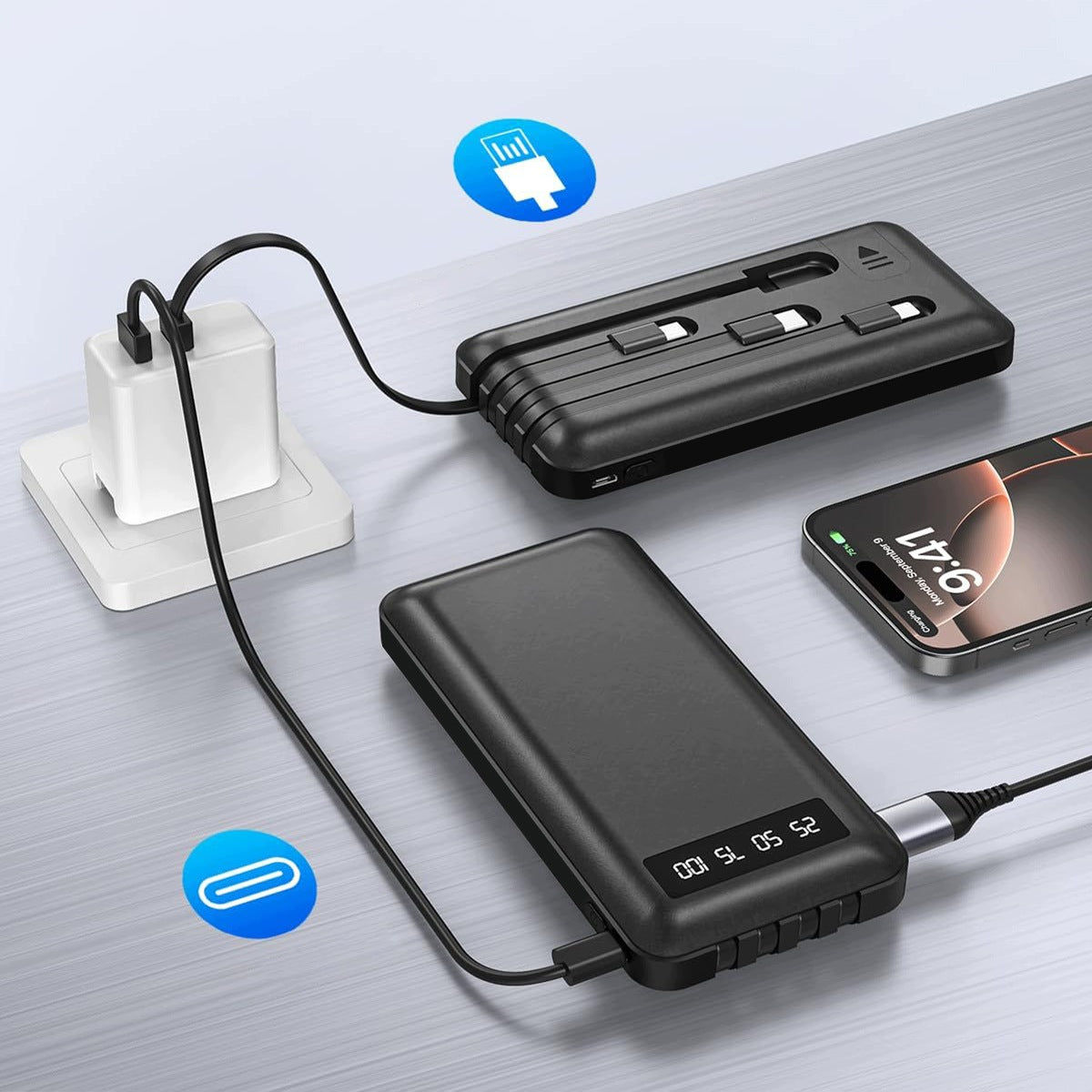 POWERBANK 26800mAh POWER BANK WITH BUILT-IN CABLES Battery type lithium-ion