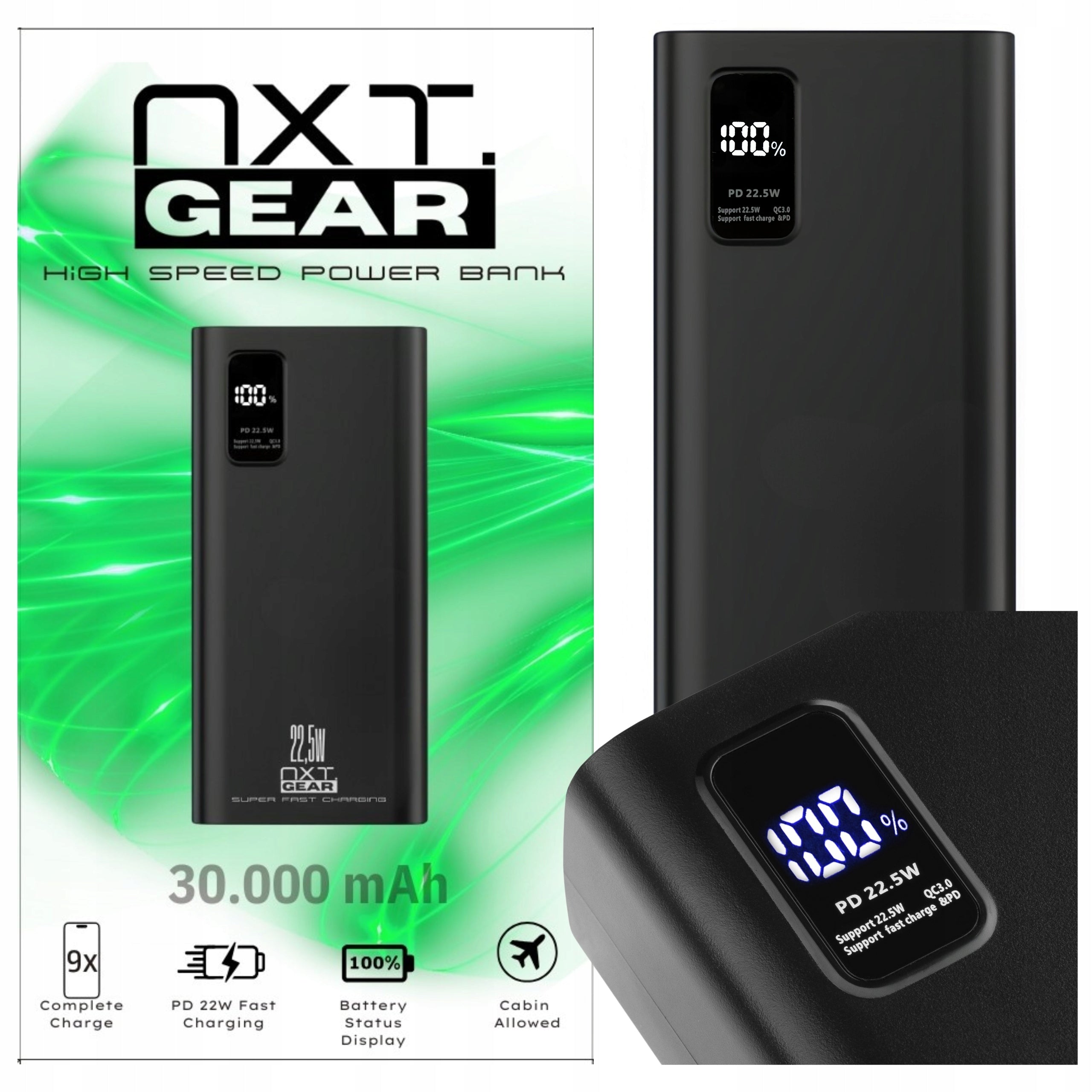 POWERBANK 30000 mAh LARGE POWERFUL FAST NXT.Gear CHARGES 5 DEVICES AT ONCE