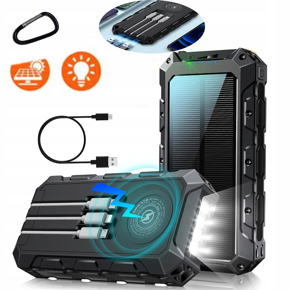 POWERBANK 30000MAH, 3XUSB, USB-C,SOLAR, INDUCTIVE, FAST LED CHARGING Battery capacity 30000 mAh