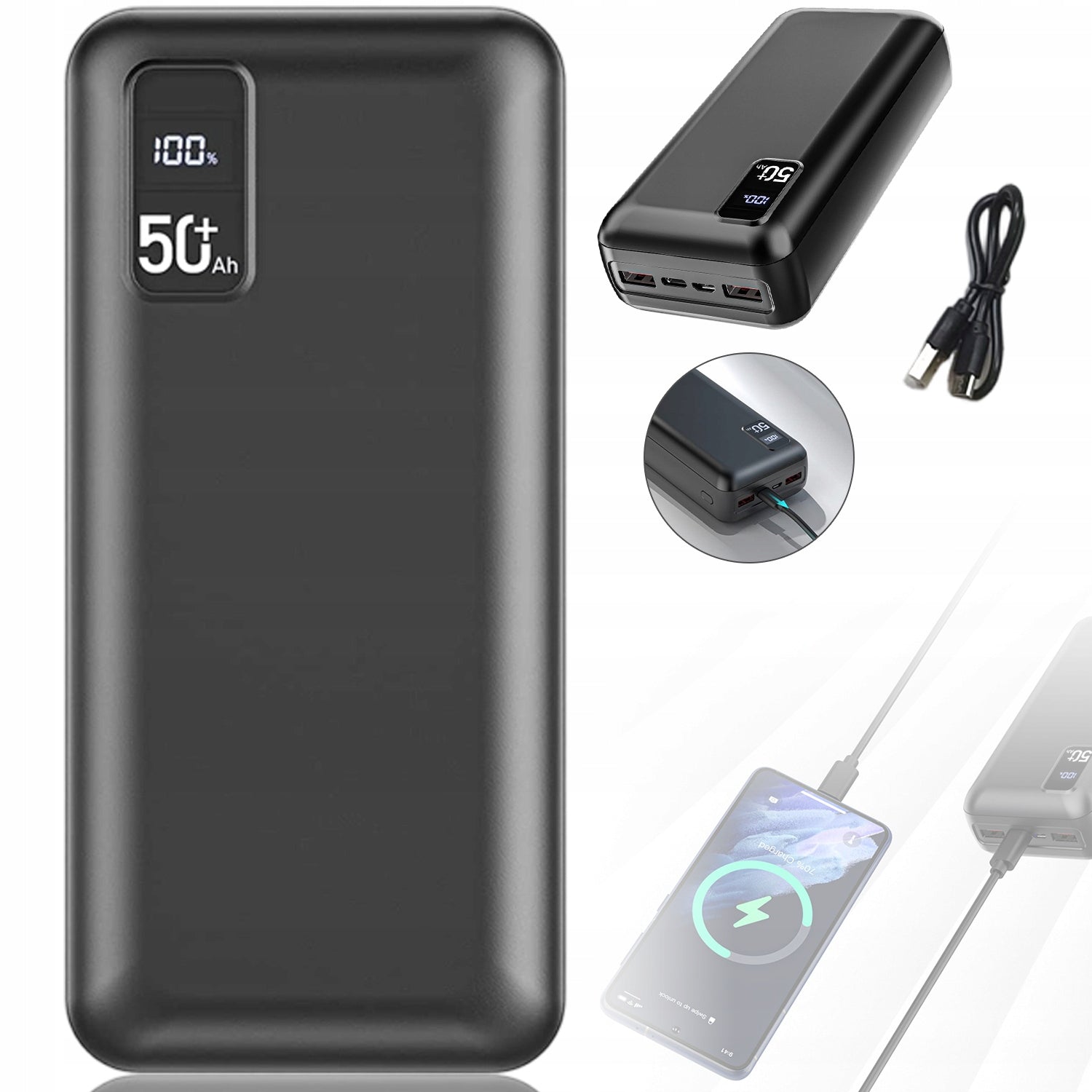 POWERBANK 50000 MAH WITH BUILT-IN CABLES AND FLASHLIGHT TOURIST CHARGER Packaging status original