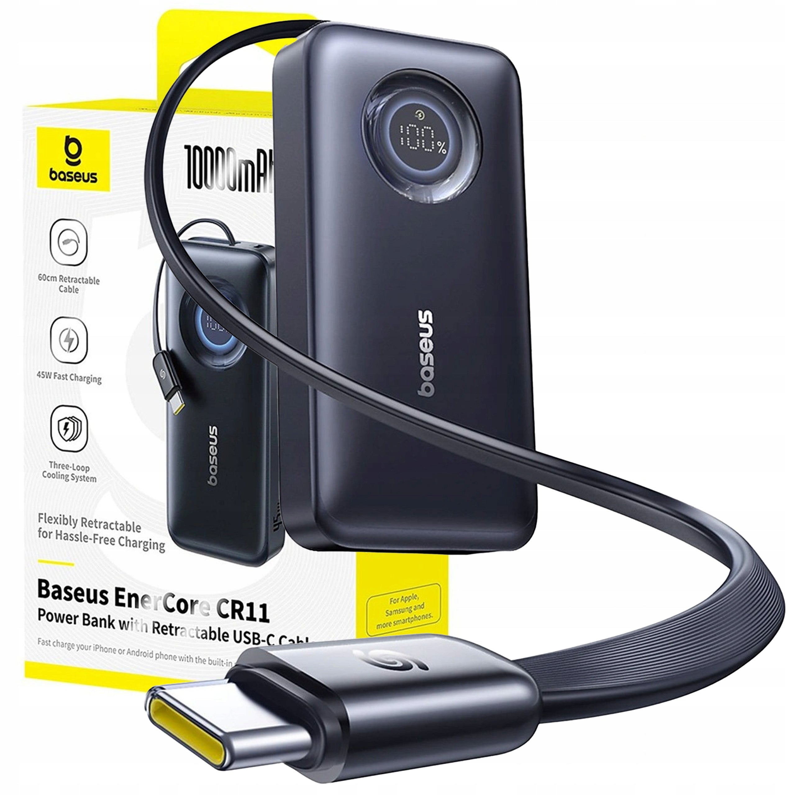 POWERBANK BASEUS 10000 mAh 45W USBC WITH RETRACTABLE USB-C CABLE DISPLAY
