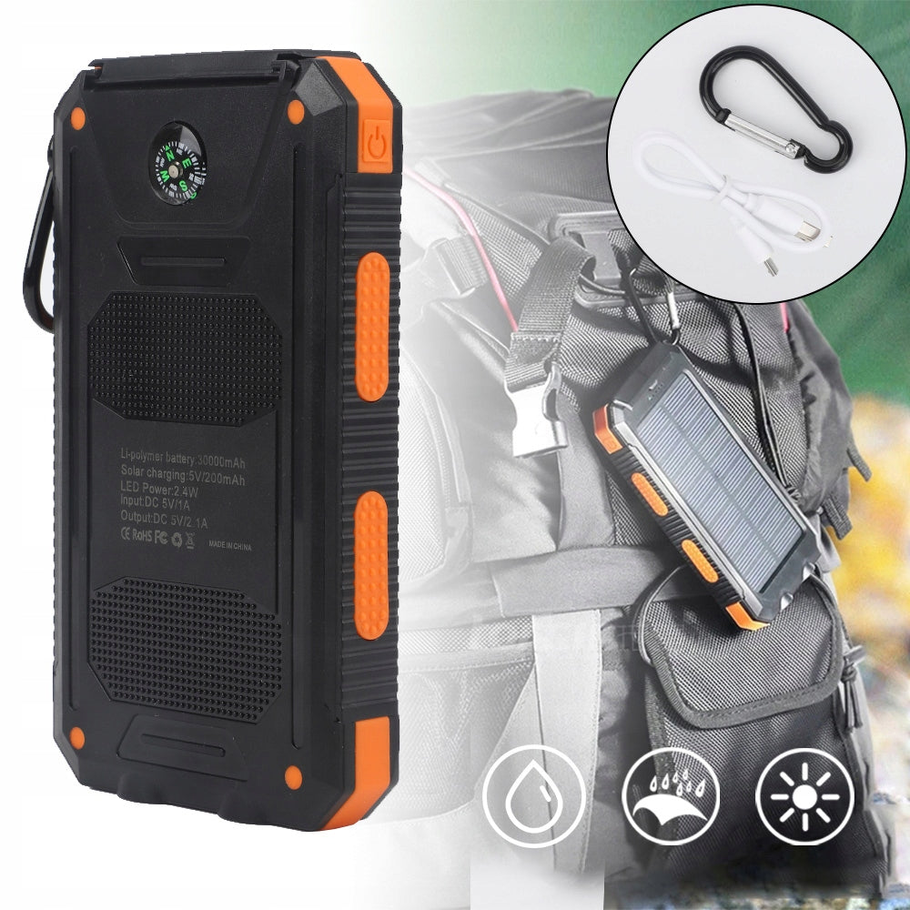 POWERBANK SOLAR 30000MAH FLASHLIGHT 2XUSB PORTABLE WATERPROOF WITH PHONES Battery capacity 30000 mAh