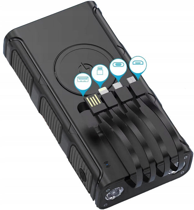 POWERBANK SOLAR INDUCTION 38000MAH 8xUSB LED USB-C PD BLACK WATERPROOF Manufacturer code POWERBANK SOLARNY INDUKCYJNY SURVIVAL