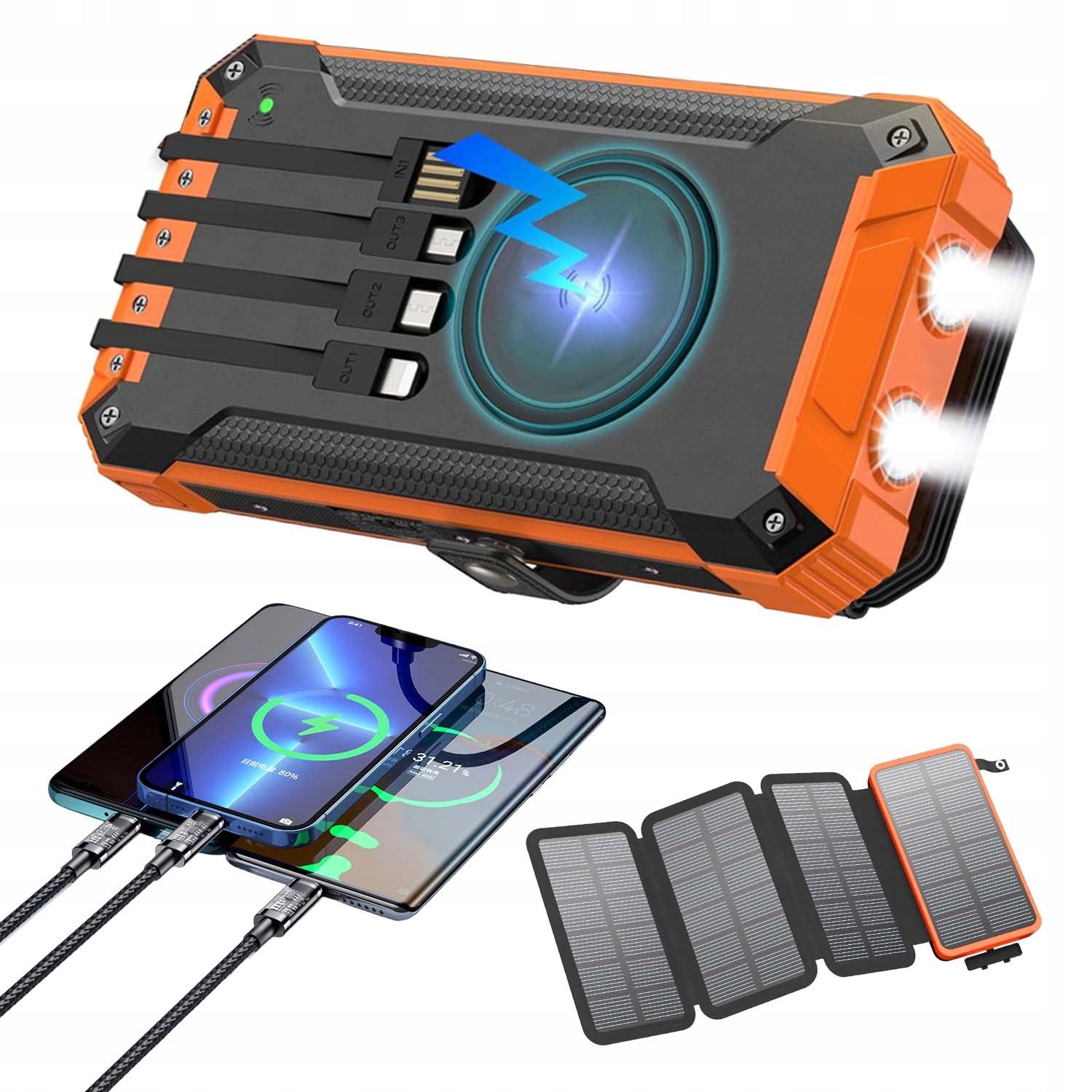 POWERBANK SOLAR SECURITY 4 CABLES BUILT-IN WIRELESS CHARGING