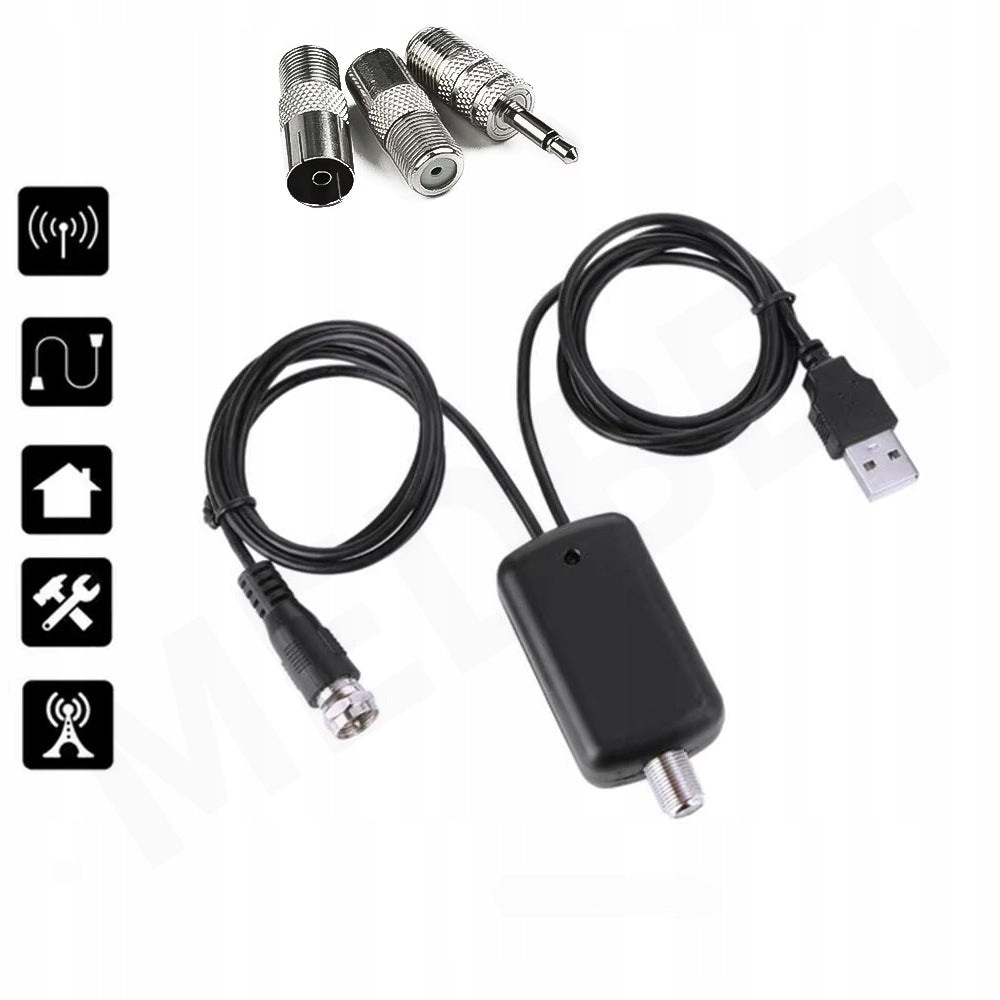 POWERFUL 25dB ANTENNA AMPLIFIER + 4 DIFFERENT UNIVERSAL PLUGS ADAPTERS