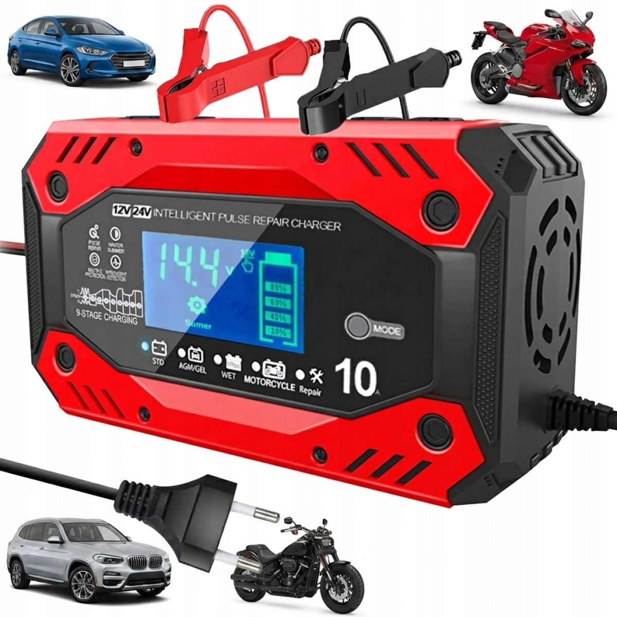 POWERFUL CAR RECTIFIER AUTOMATIC BATTERY REPAIR 24/12V 5/10A