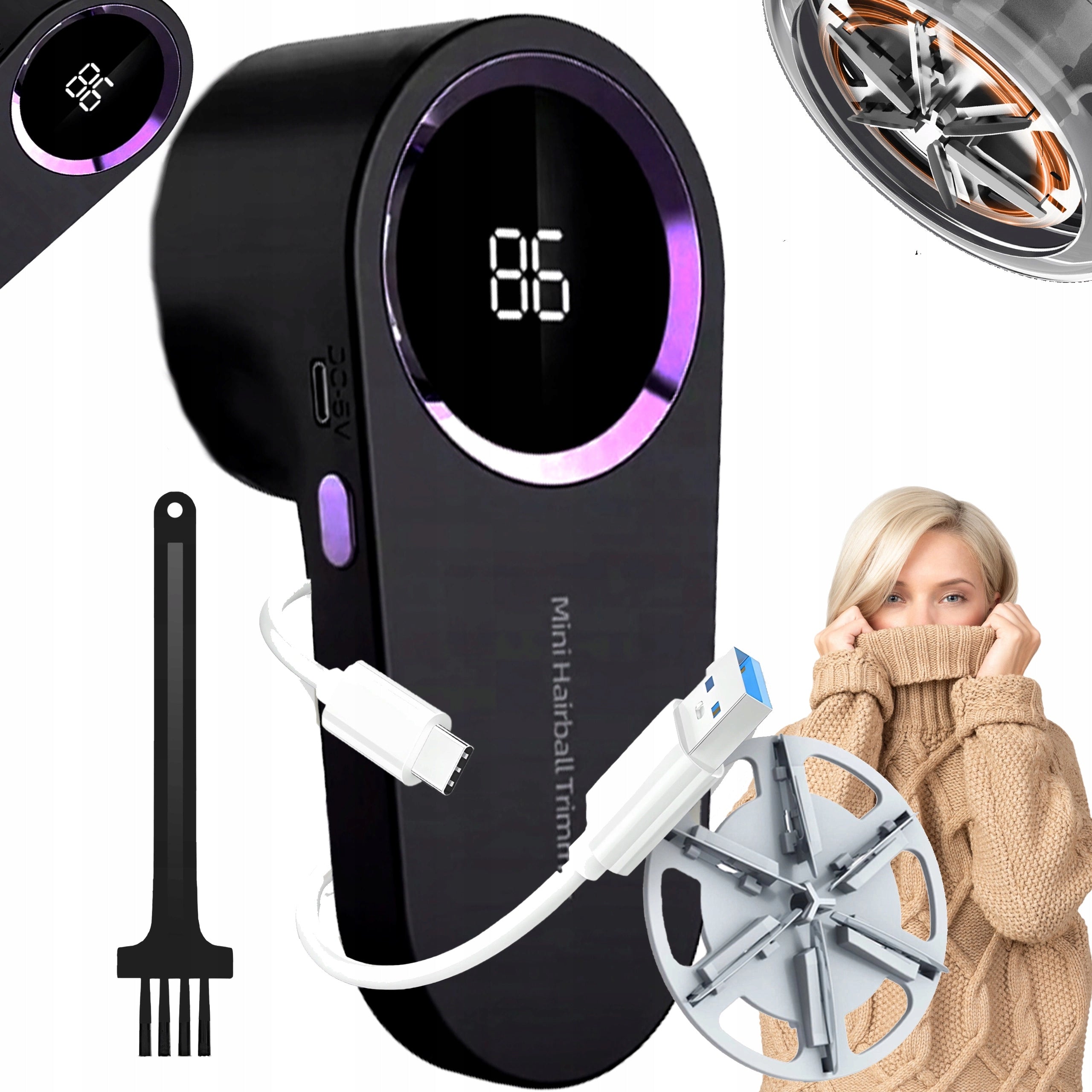 POWERFUL CLOTHES SHAVER RECHARGEABLE USB ELECTRIC FOR SWEATERS DISPLAY
