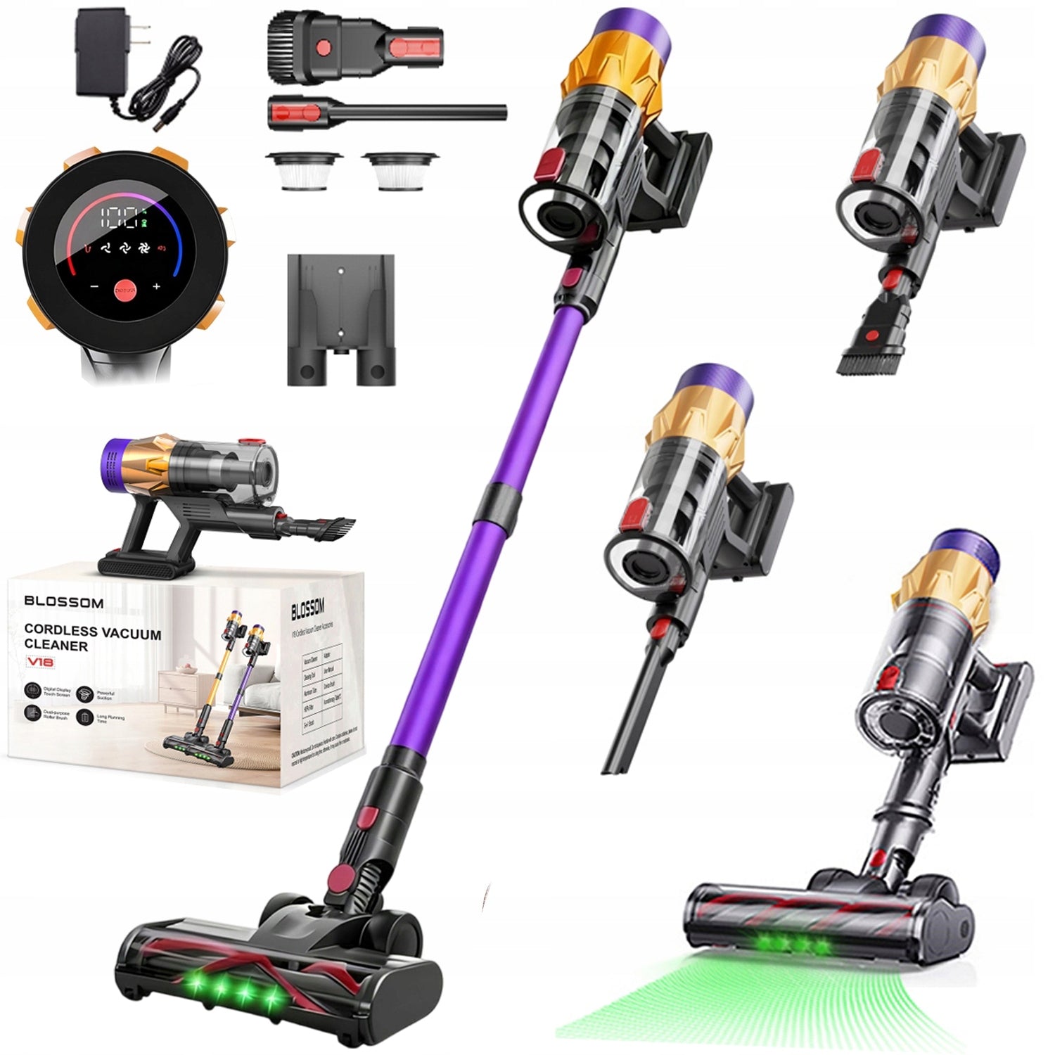 POWERFUL CORDLESS UPRIGHT VACUUM CLEANER 550W BLOSSOM V18 LED BACKLIGHT