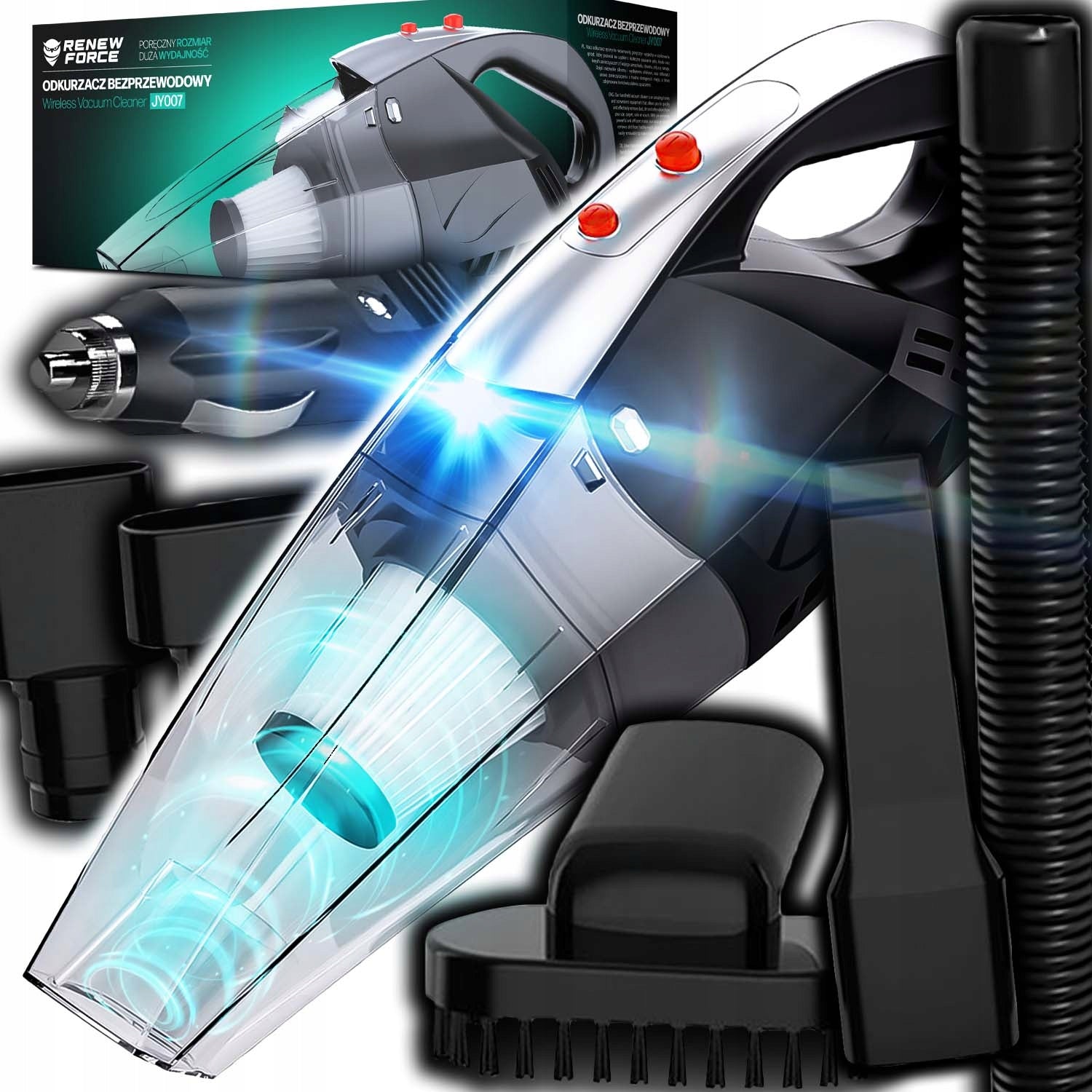 POWERFUL Car Vacuum Cleaner with Flashlight HEPA Filter 12V 120W + Bag and Tips