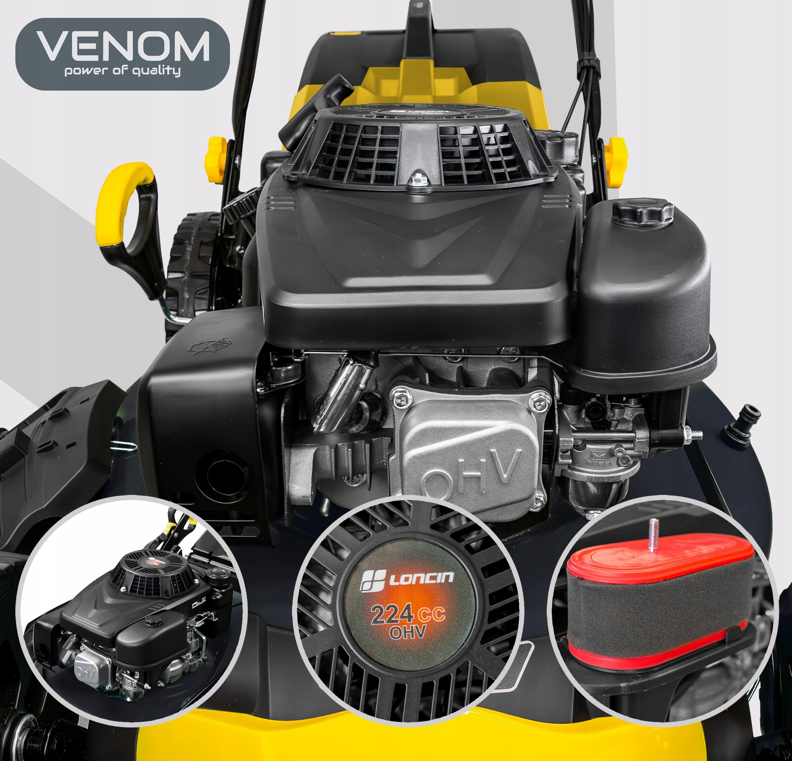 POWERFUL DIESEL MOWER VENOM 9in1 DRIVE MOTOR LONCIN 224cc LARGE 56cm Oil Series Kosiarka Spalinowa VENOM 56S-224LC