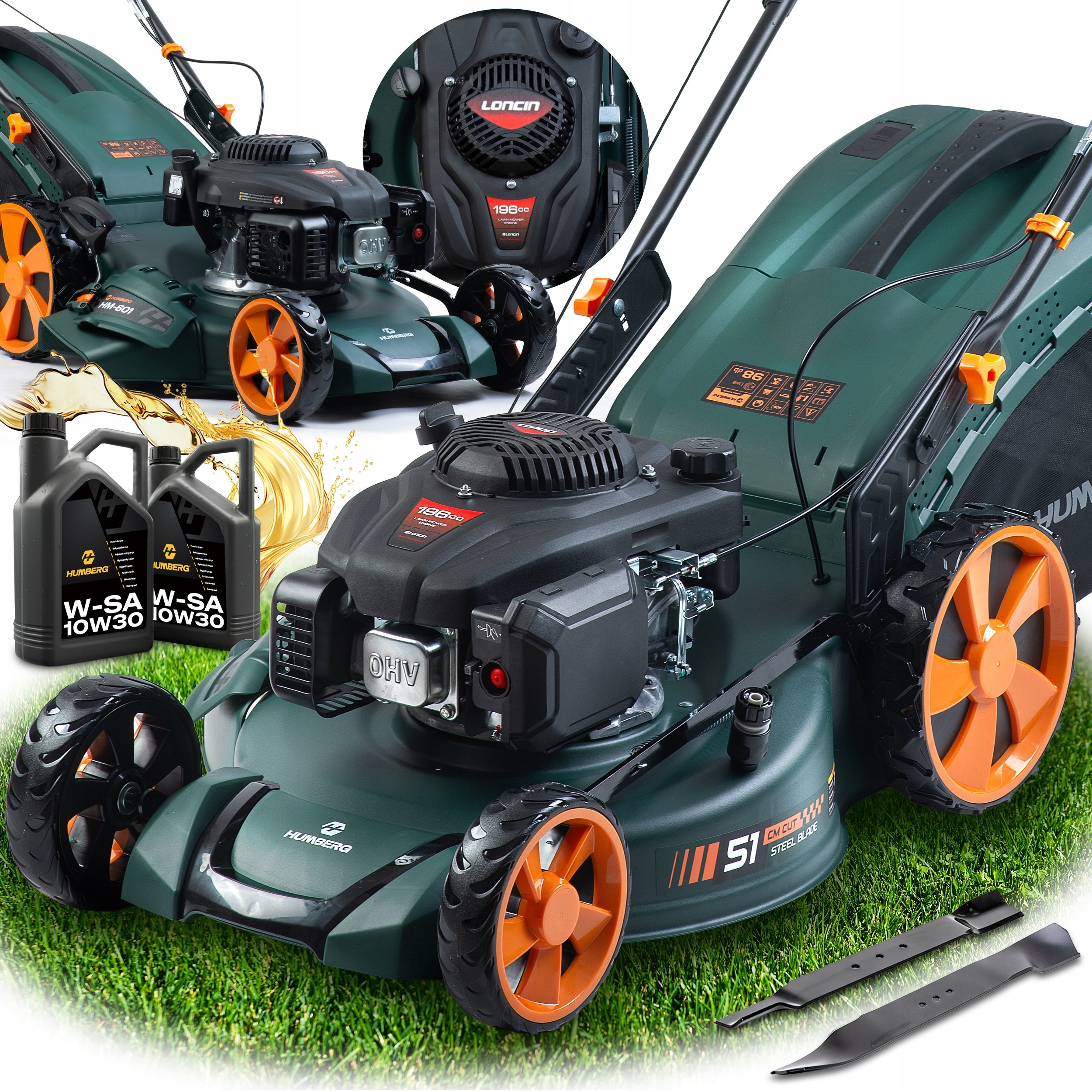 POWERFUL DIESEL MOWER WITH DRIVE 51cm 70l LONCIN 196cc MODEL 2026 + OIL