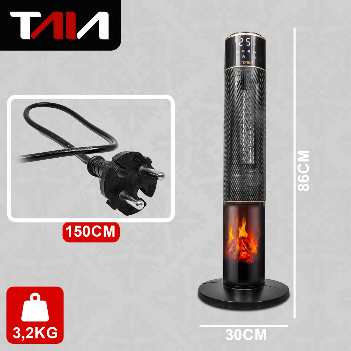POWERFUL FAN HEATER COLUMN HEATER TAIA 2000W CERAMIC ECONOMICAL Product weight with unit packaging 4.205 kg