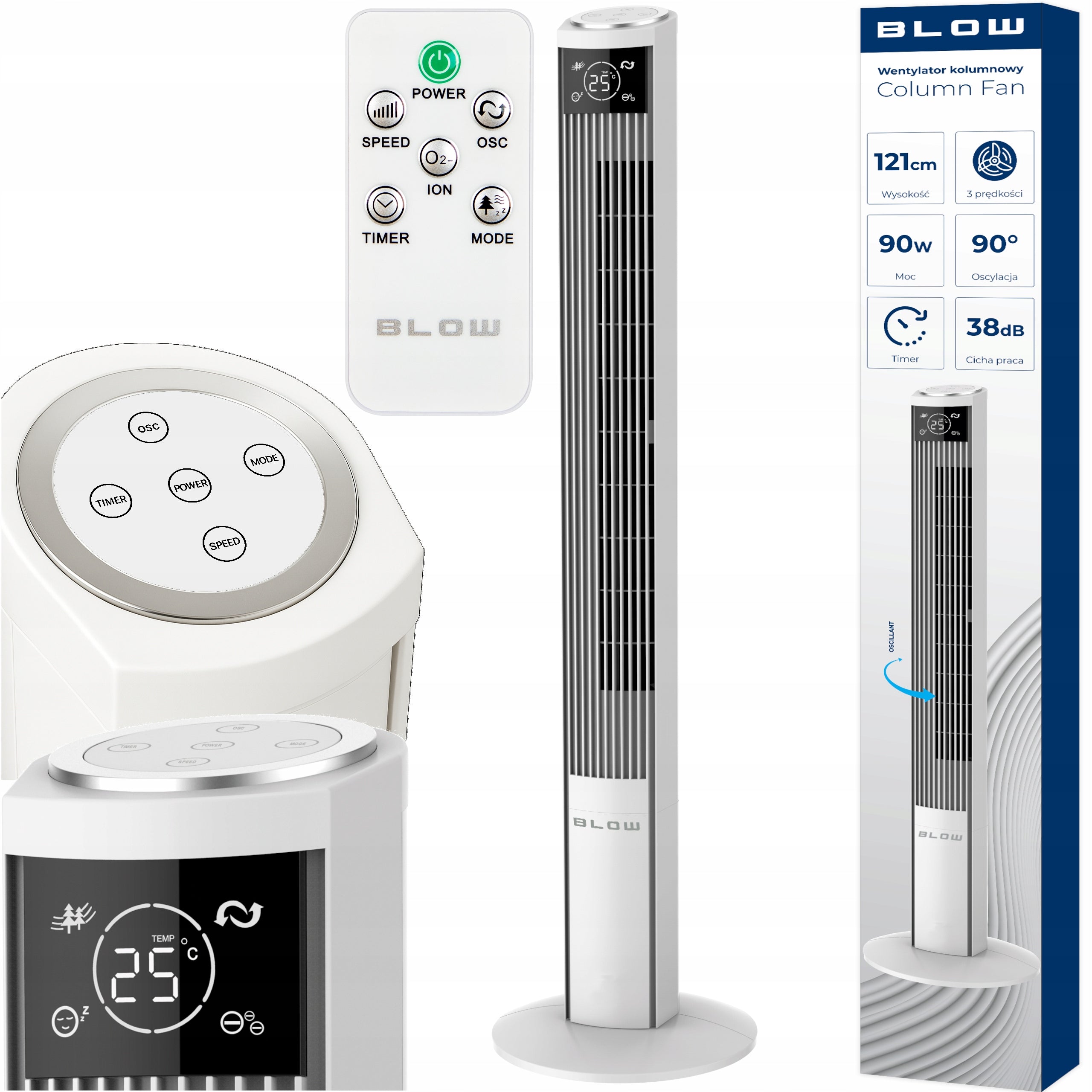 POWERFUL FLOOR STANDING COLUMN FAN QUIET XXL IONIZATION