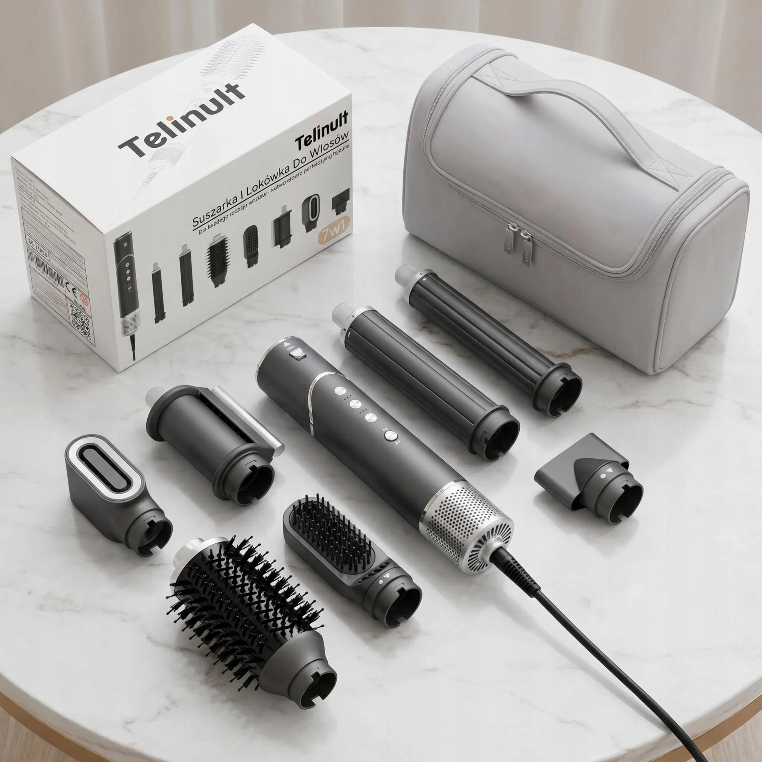 POWERFUL HAIR DRYER AND CURLING IRON 7IN1 MULTIFUNCTIONAL WITH IONIZATION 1400W Manufacturer code Telinult-CFJ-GREY-7IN1
