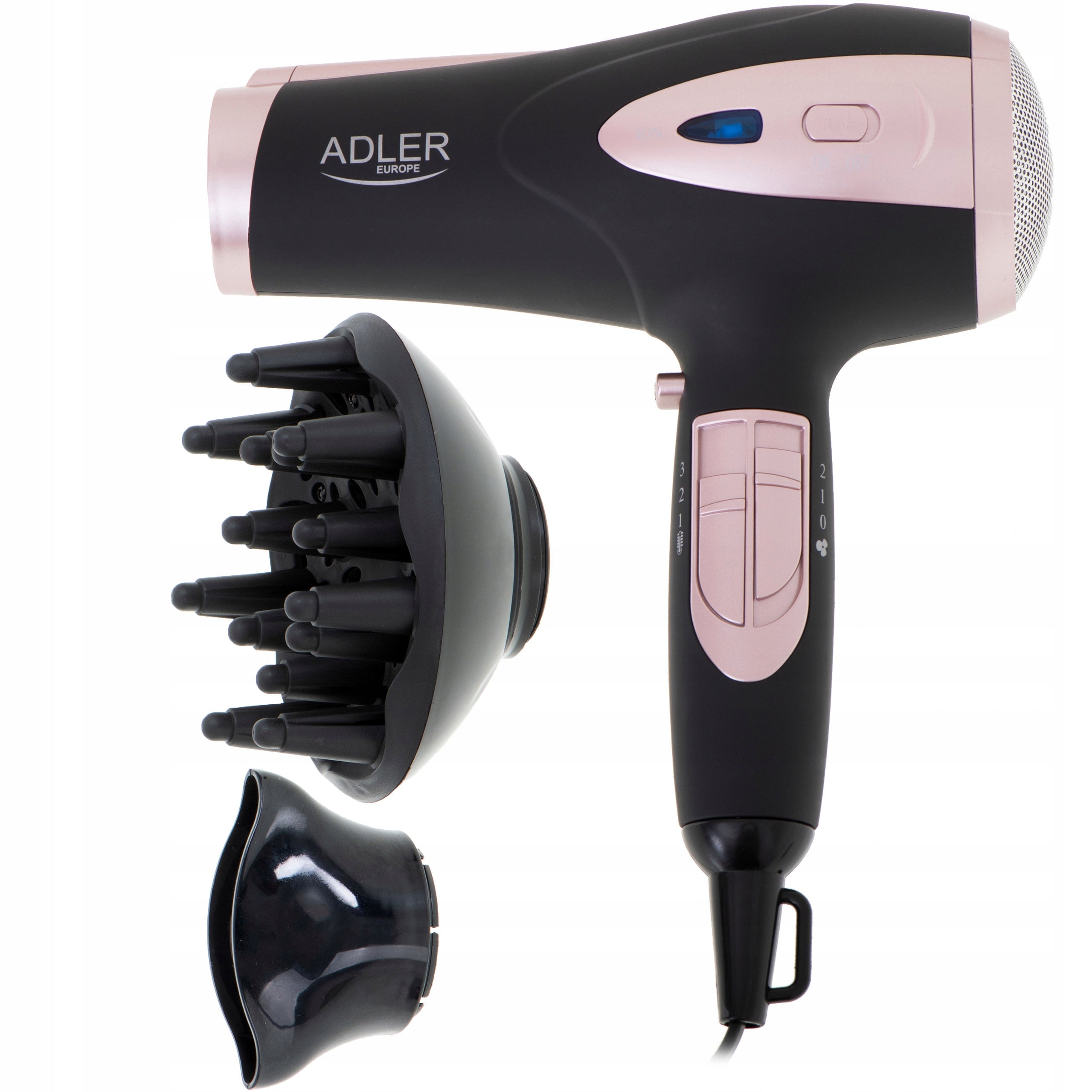 POWERFUL HAIR DRYER WITH IONIZATION DOES NOT ELECTRIFY HAIR COLD BLOW Brand ADLER