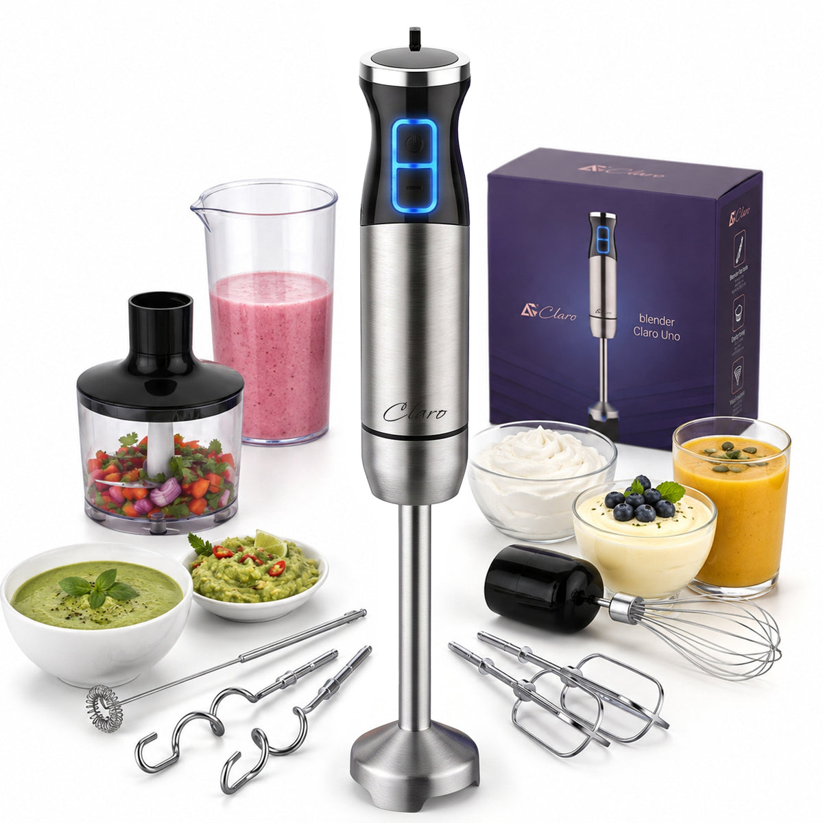 POWERFUL HAND BLENDER 1800W Claro Uno MULTIFUNCTIONAL TURBO MIXER 24 LEVELS