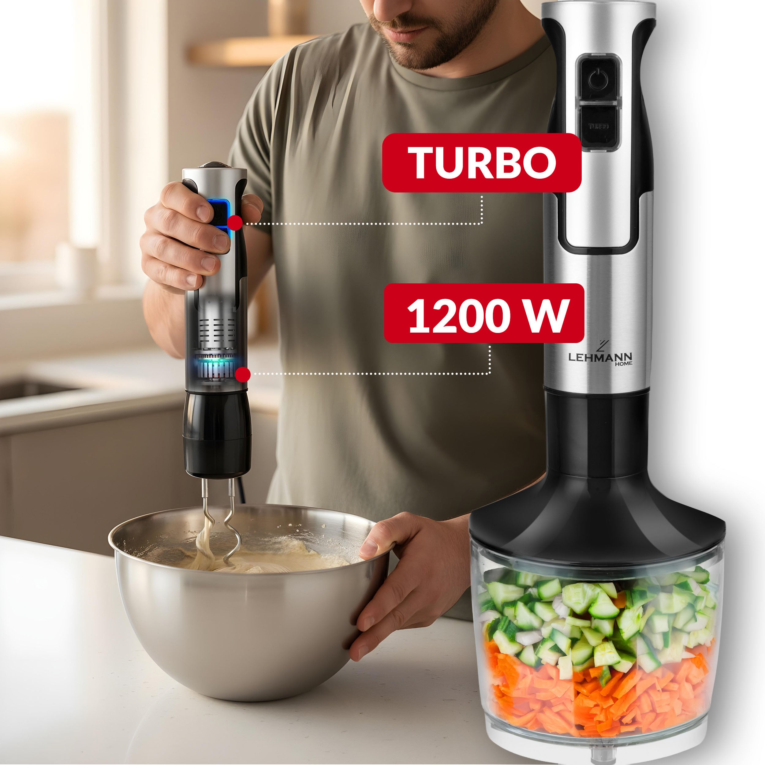 POWERFUL HAND BLENDER MULTIFUNCTIONAL MIXER THE MOST POWERFUL MOTOR BLADE XXL Brand Lehmann