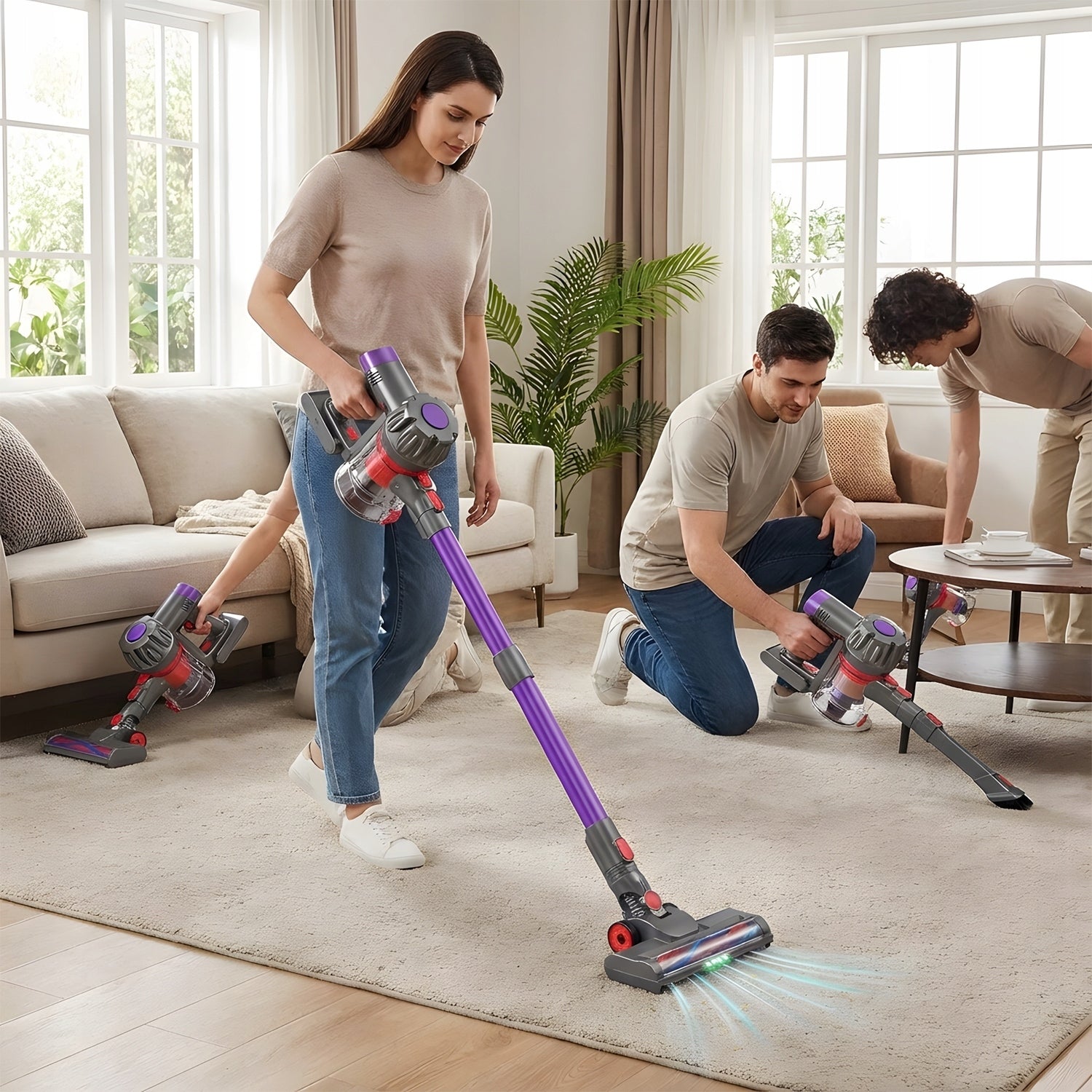 POWERFUL HANDHELD VACUUM CLEANER 4IN1 CORDLESS VERTICAL 38KPA CYCLONE 450W LED Dominant color purple