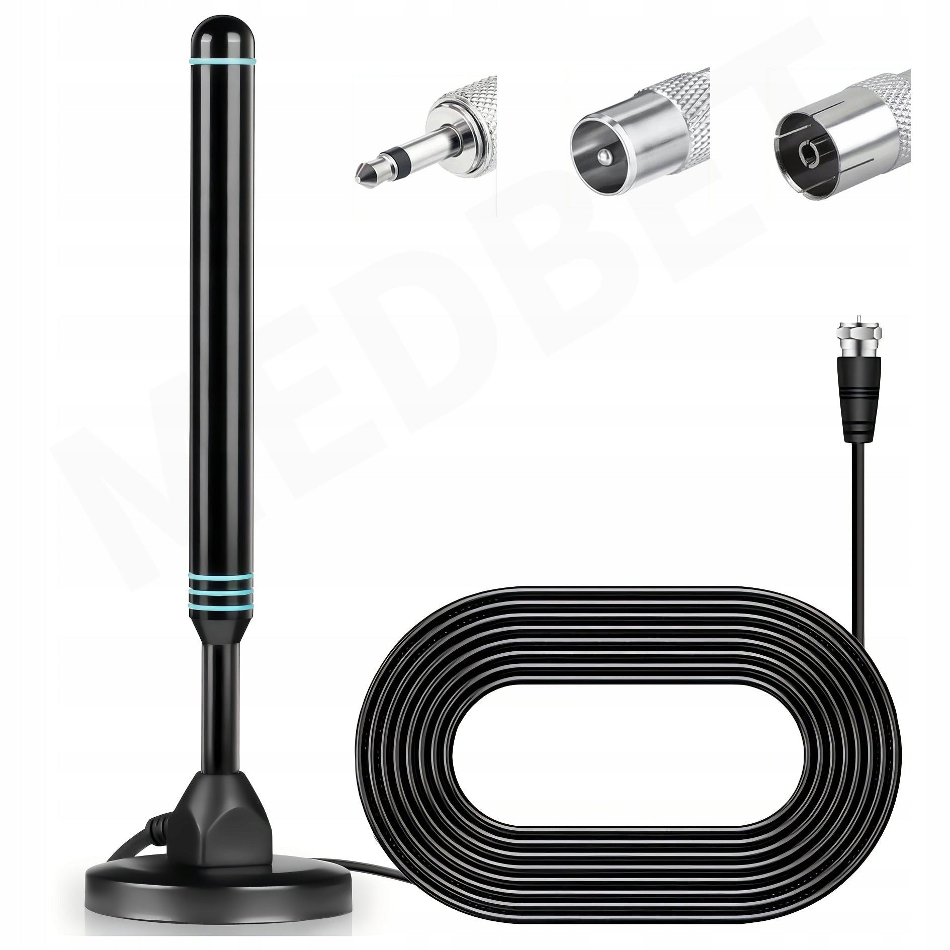 POWERFUL METAL FM ANTENNA WITH AMPLIFIER +4x VARIOUS PLUGS FOR TOWER RADIO ETC EAN (GTIN) 197380735452