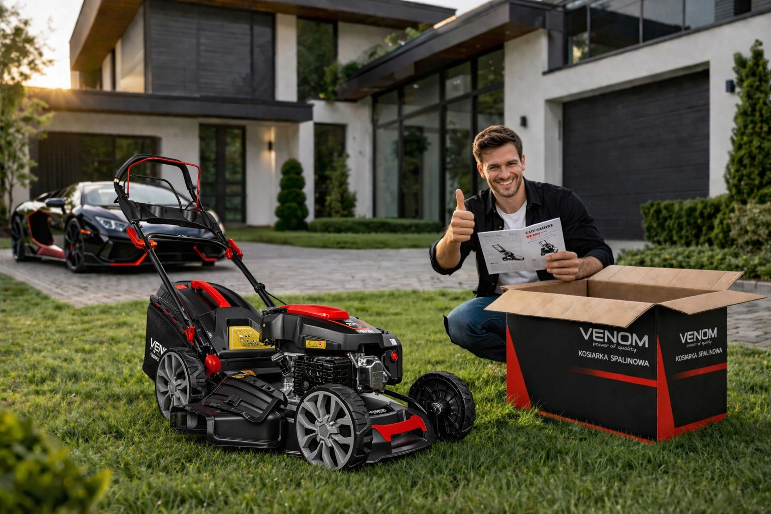 POWERFUL PETROL MOWER VENOM 51CM STEEL HOUSING DRIVE 200CC MULCHING Packaging status original