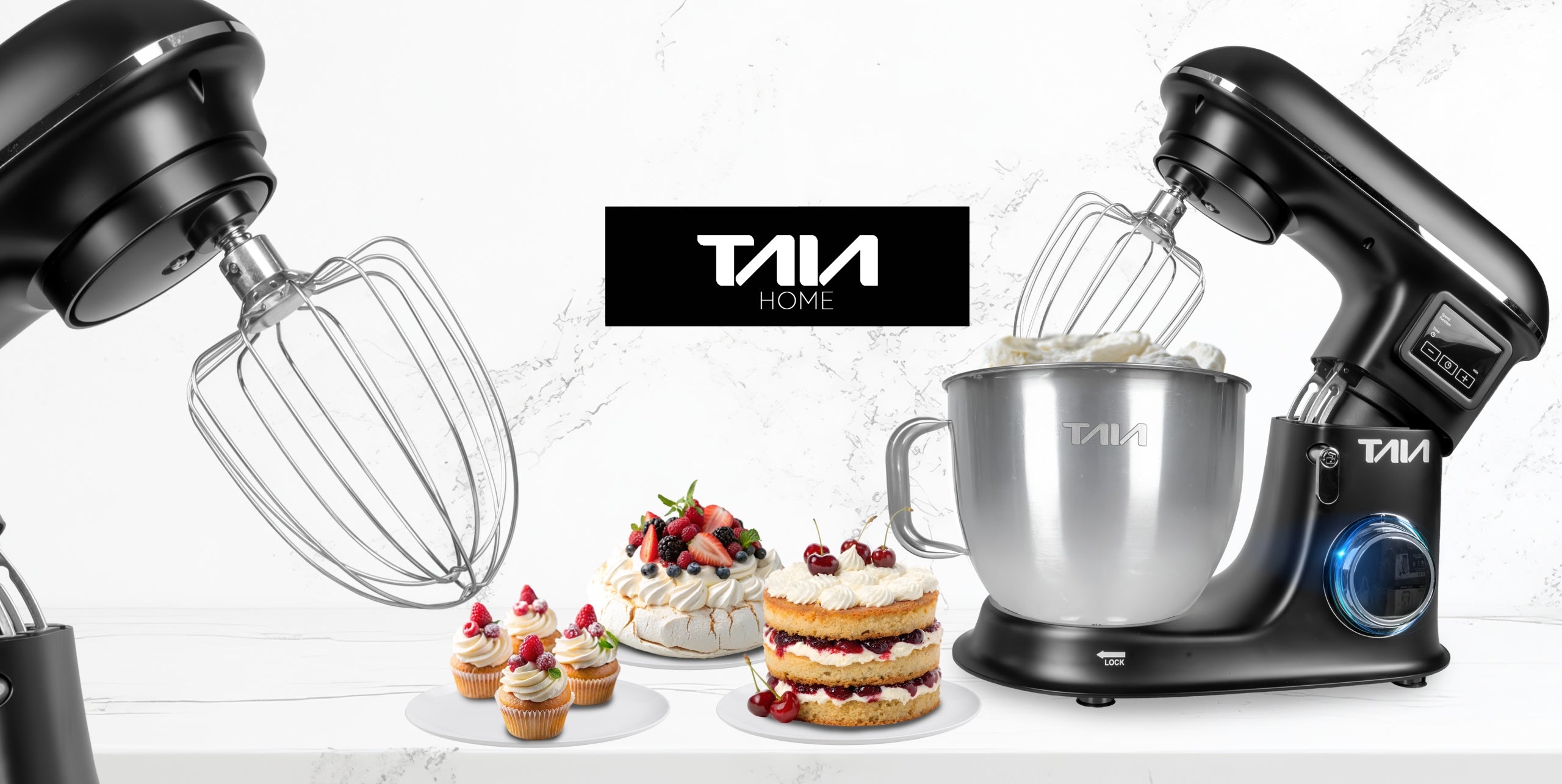 POWERFUL PLANETARY ROBOT TAIA ZURA KITCHEN 2000W LARGE BOWL 6,5L LED SET Dominant color black