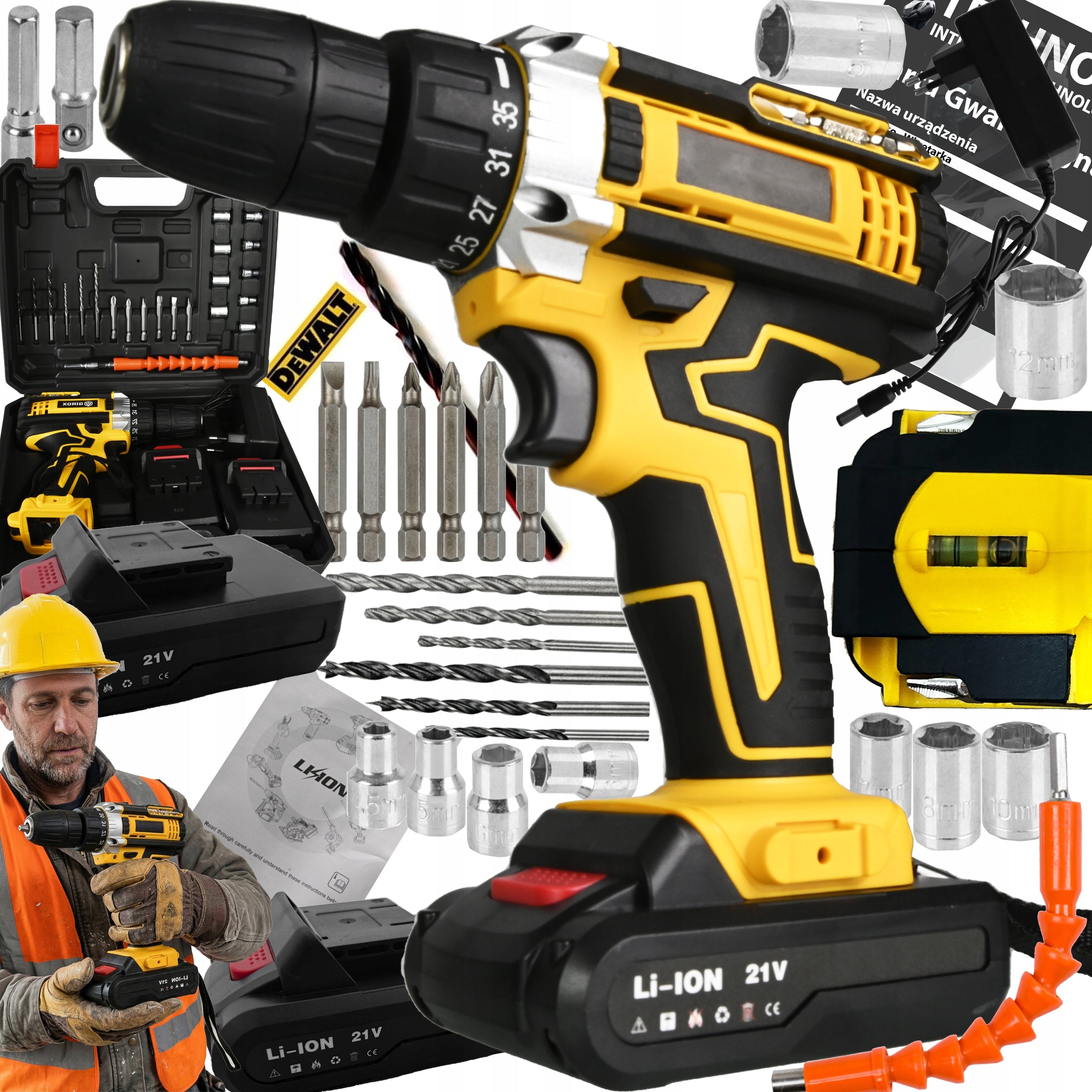 POWERFUL SCREWDRIVER BRUSHLESS DRILL 2500W 2AKU TURBO DRILL DEWALT XXL Manufacturer code WIERTARKA WKRĘTARKA 2500W