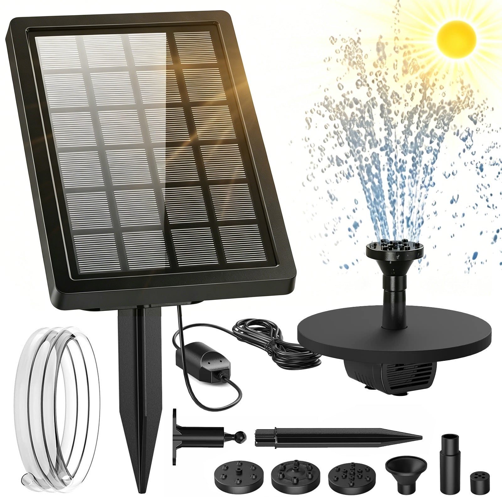 POWERFUL SOLAR FOUNTAIN PUMP FOR POND WATER 5W WITH 4 NOZZLES