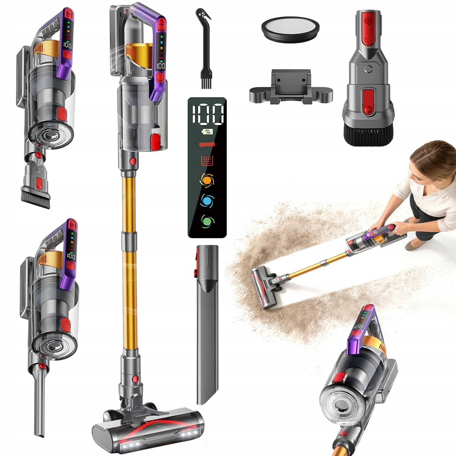 POWERFUL UPRIGHT LED VACUUM CLEANER CORDLESS HIGH PERFORMANCE FILTRATION 550W
