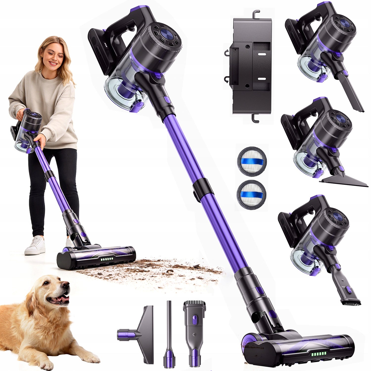 POWERFUL UPRIGHT LED VACUUM CLEANER CORDLESS HIGH PERFORMANCE FILTRATION 550W