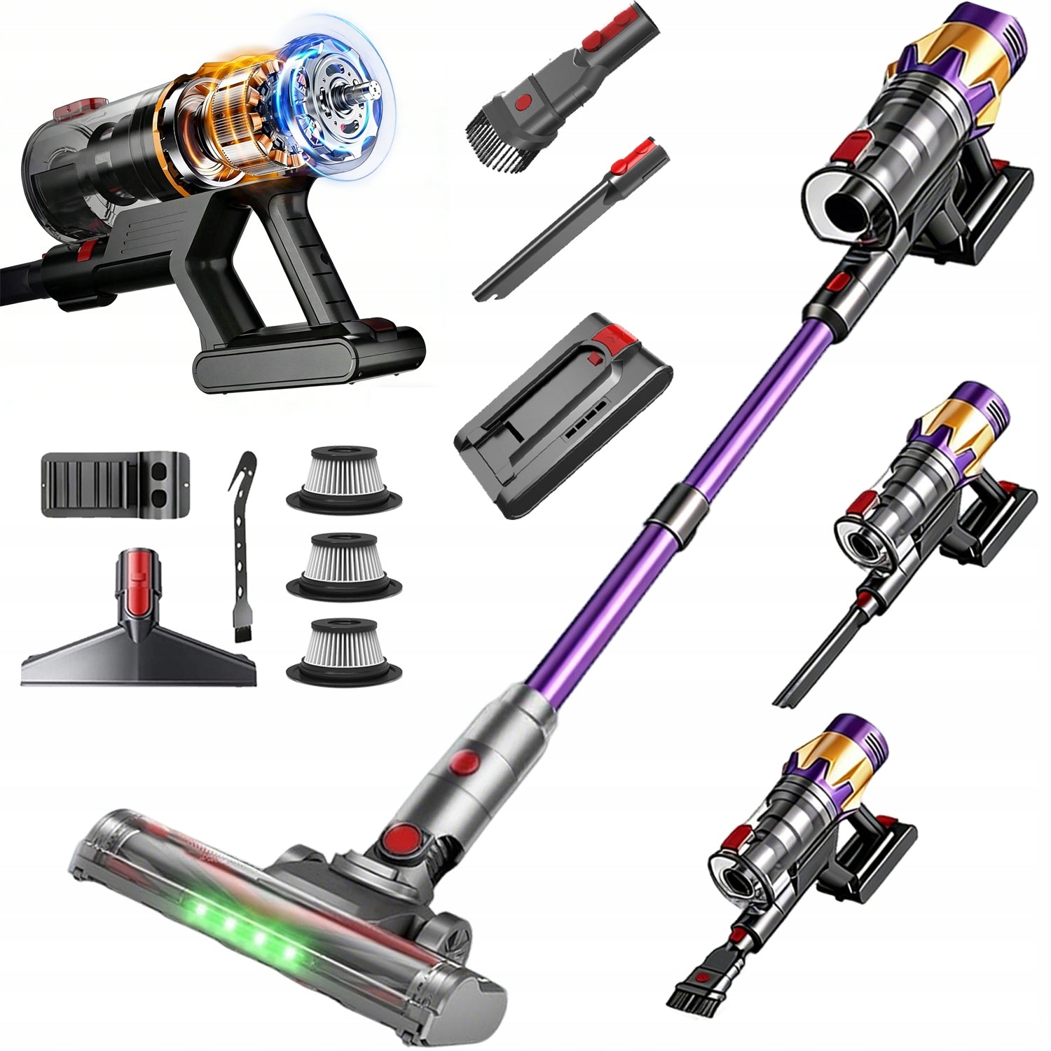 POWERFUL VERTICAL CORDLESS HANDHELD VACUUM CLEANER 3LED MODE 550W 45KPA