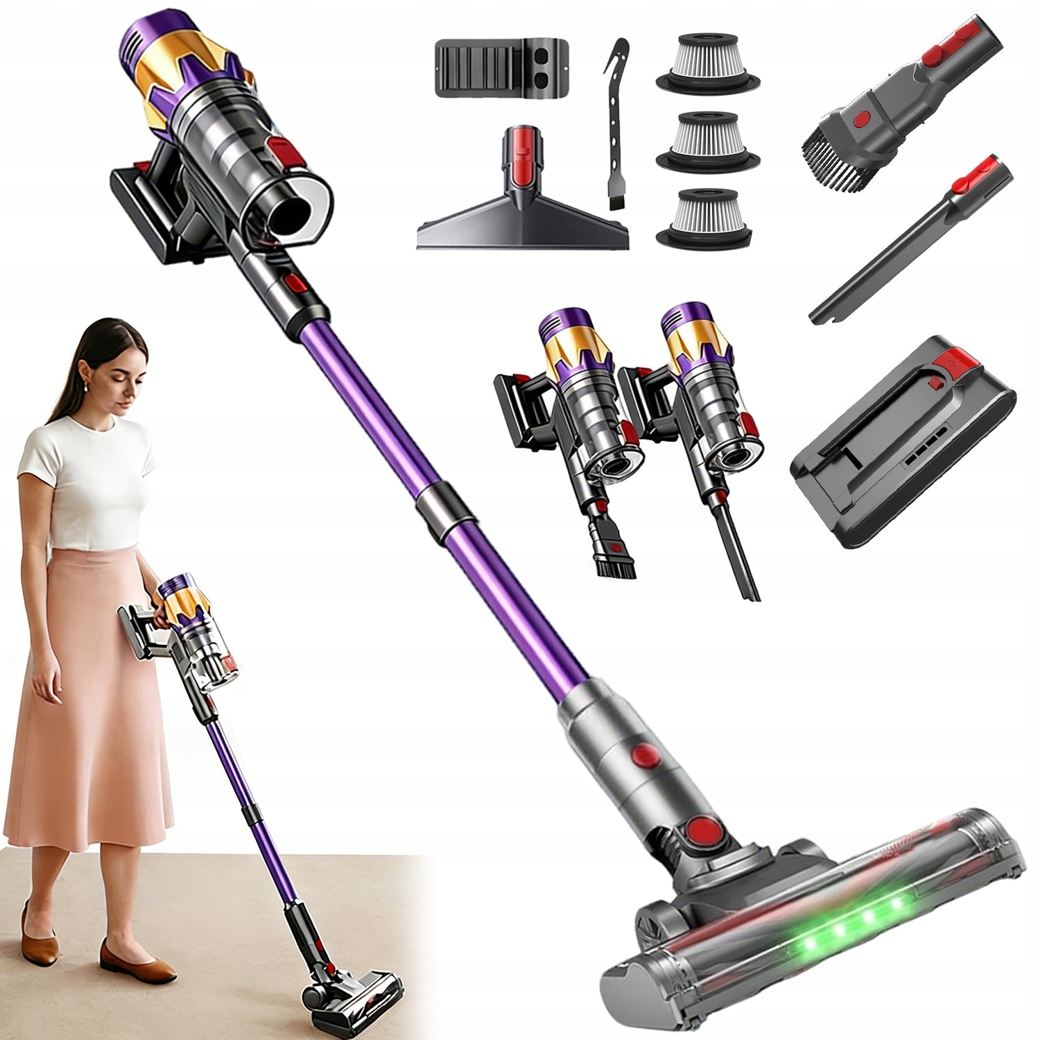 POWERFUL WIRELESS VERTICAL LED VACUUM CLEANER HOME 550W 45KPA ,High Efficiency