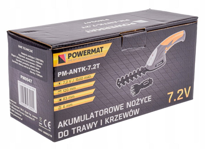 POWERMAT CORDLESS HEDGE BUSH GRASS SHEARS 7.2V PM-ANTK-7.2T EAN (GTIN) 0651637681232