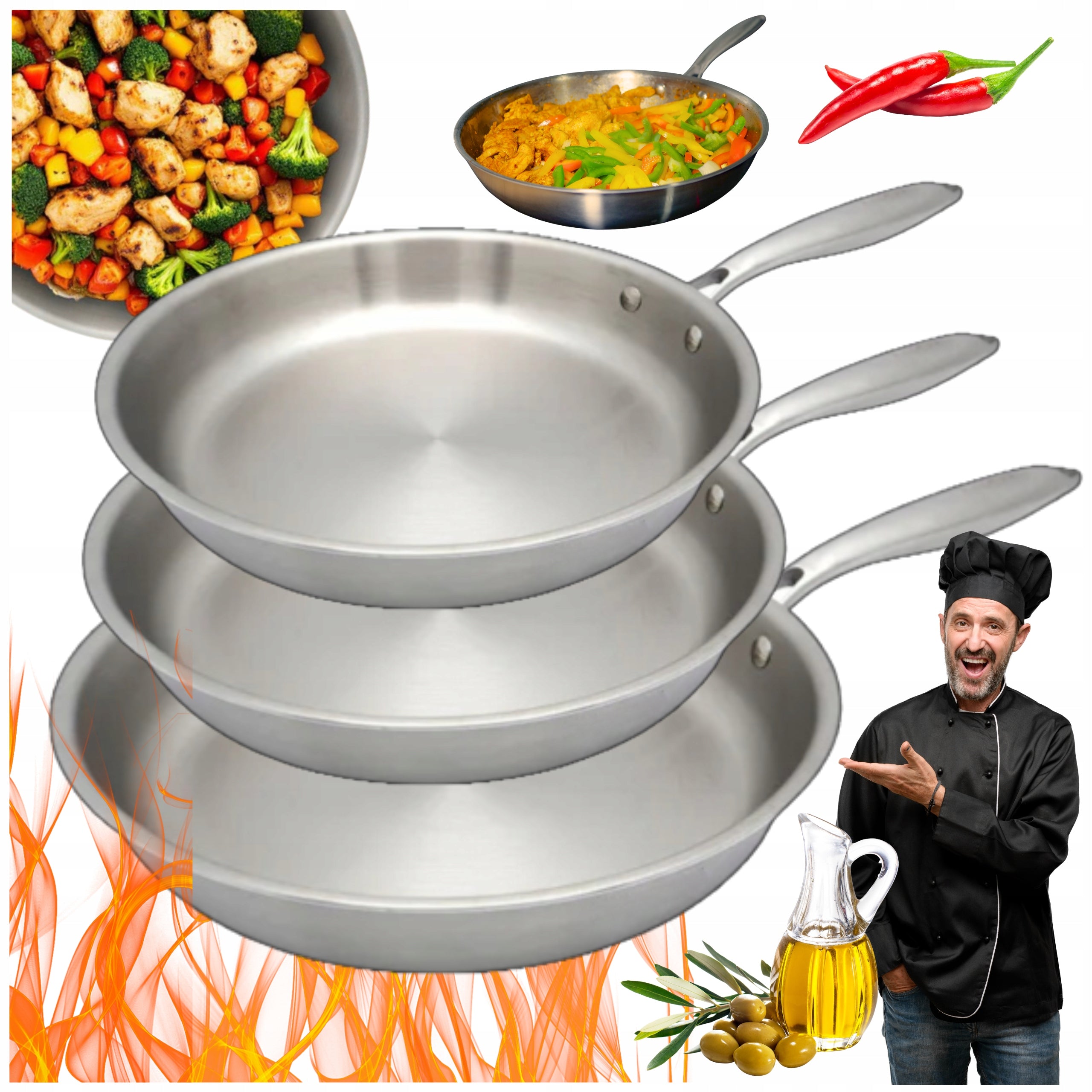 PRACTICAL SET OF PANS 20,24,28cm GASTRONOMIC GAS INDUCTION DISHWASHER