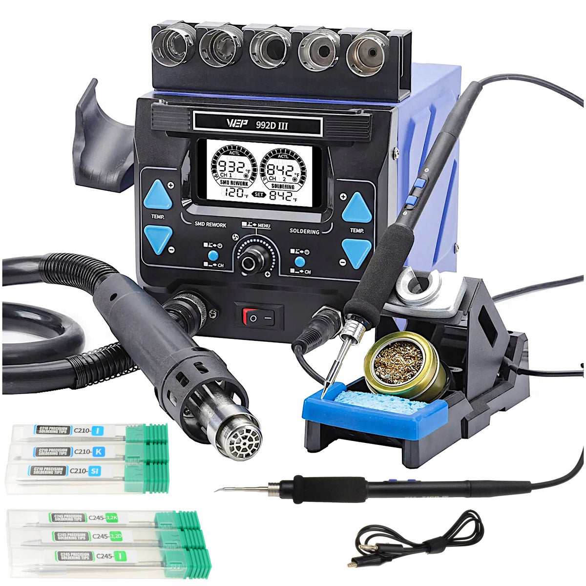 PRECISION SOLDERING STATION HOTAIR WEP 992D-III 1220W flasks C245 C210