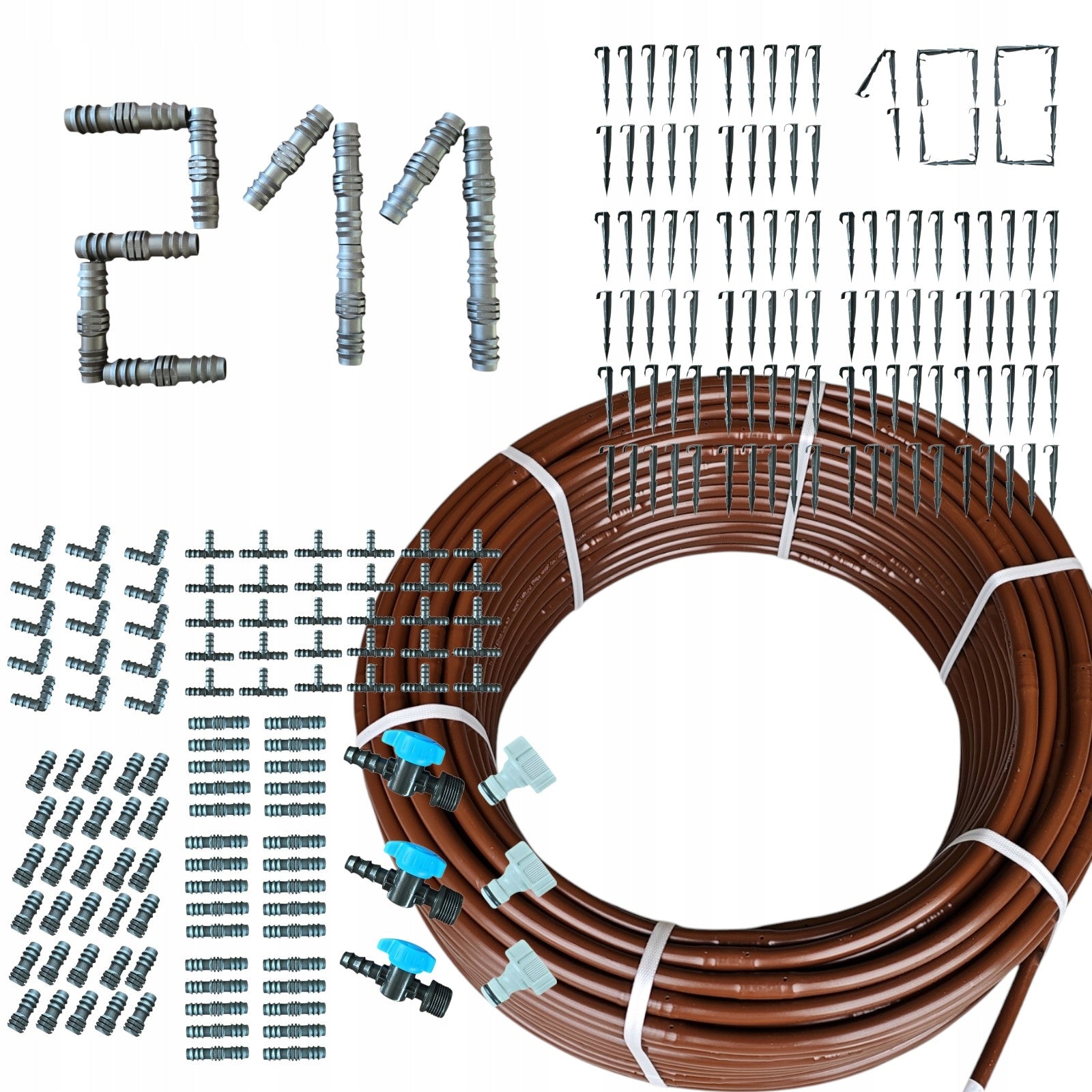 PREMIUM DRIP LINE with pressure compensation BRONZE and ACCESSORIES 211 pieces
