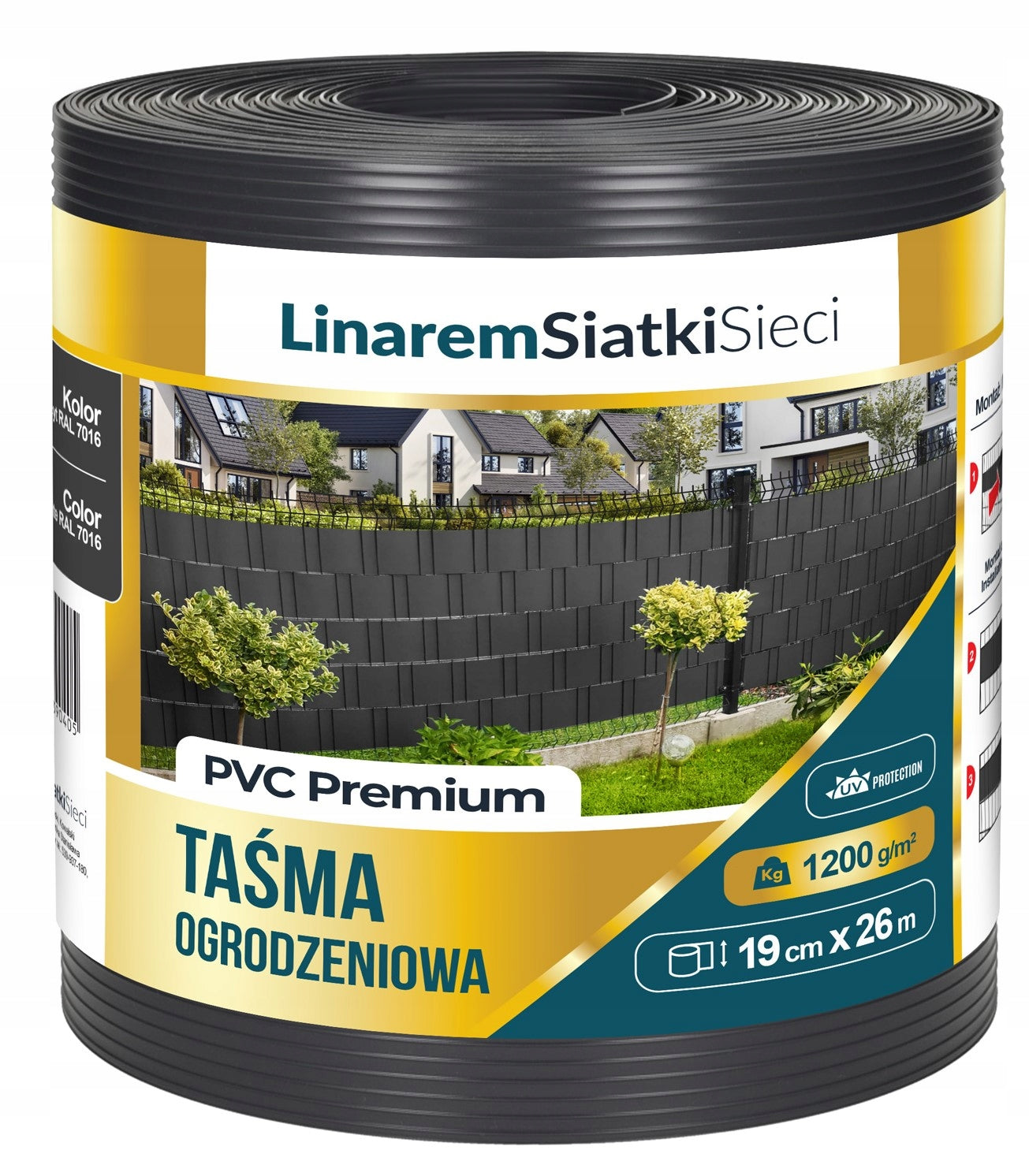 PREMIUM FENCE TAPE 1200g ANTHRACITE FOR PANEL FENCE 19cmx26m