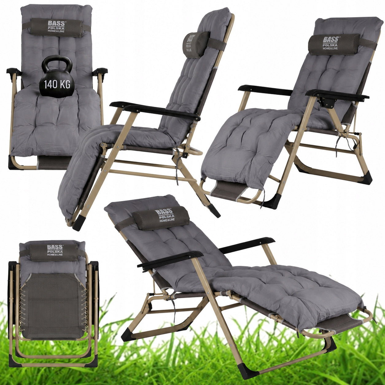 PREMIUM GARDEN CHAIR REINFORCED FOLDING ADJUSTABLE MATTRESS WITH CUSHION Packaging status original