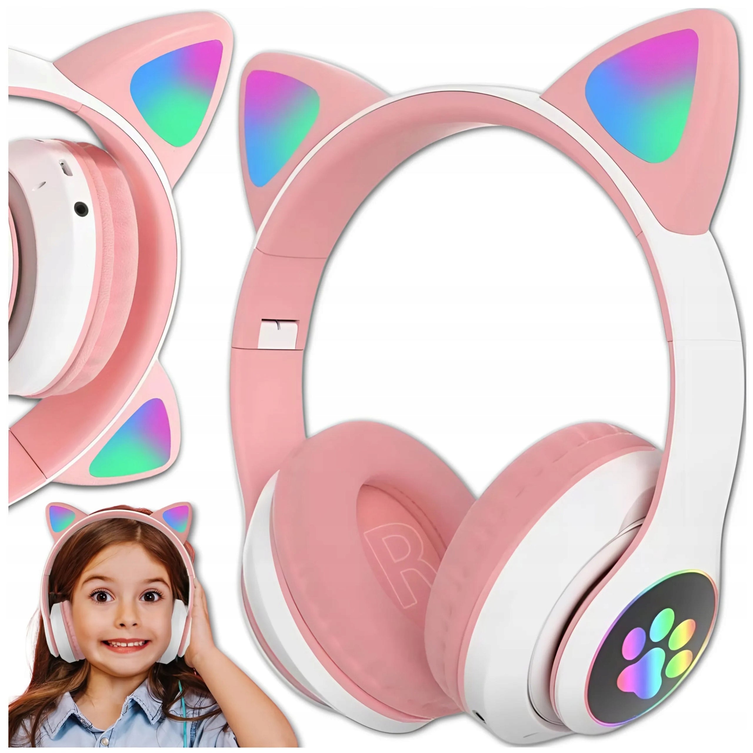PREMIUM WIRELESS ON-EAR HEADPHONES FOR KIDS RGB CAT EARS BT LED