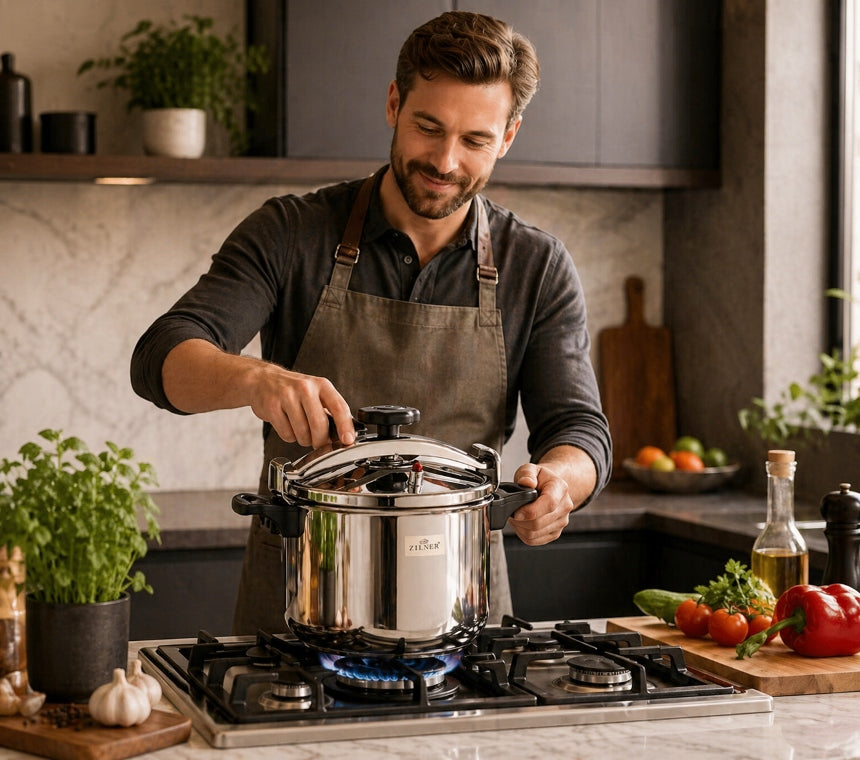 PRESSURE COOKER 11 LITERS PRESSURE STEEL POT INDUCTION LID TOWEL Manufacturer code 3434552