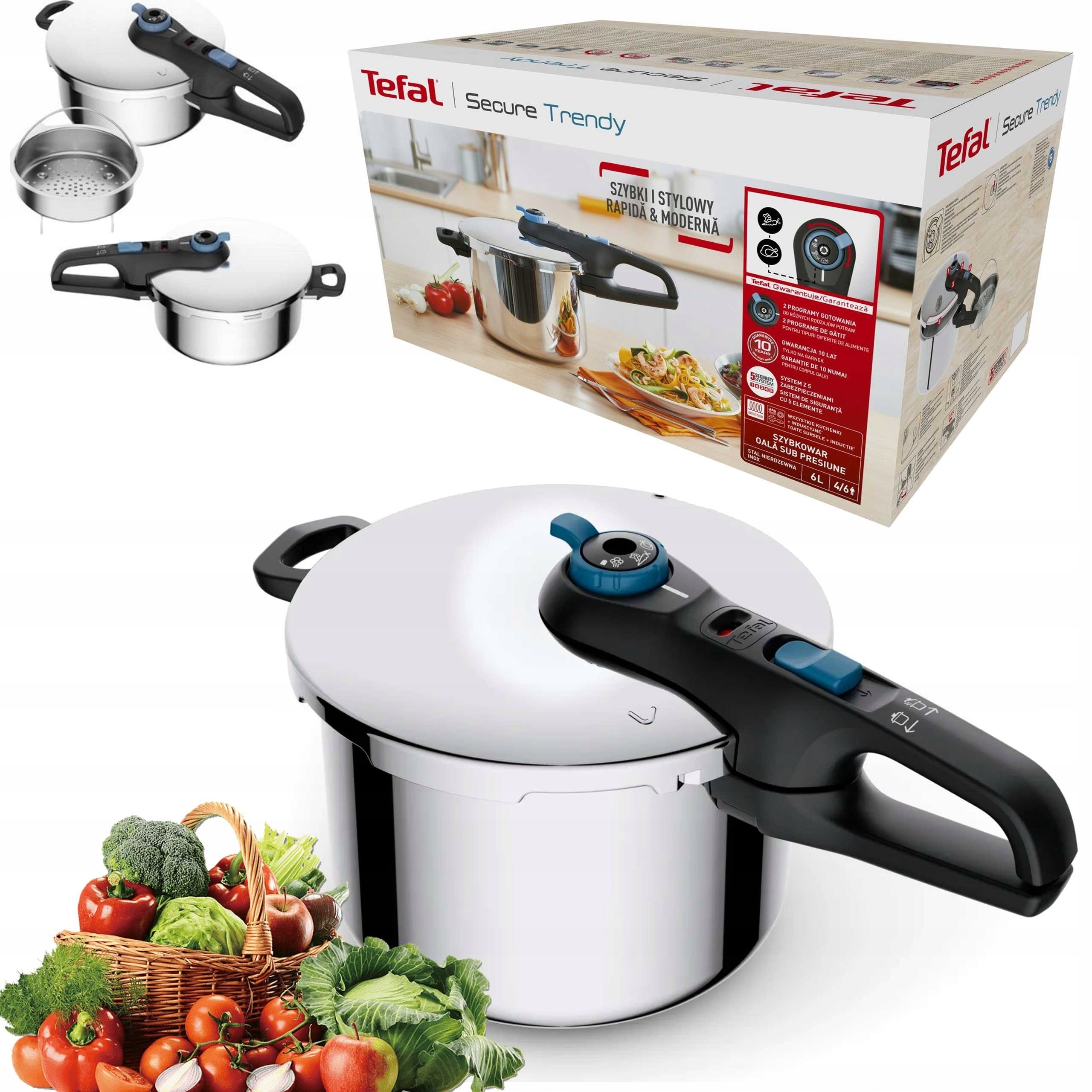 PRESSURE COOKER 6 LITERS TEFAL SECURE P2580701 IDEAL FOR FISH MEAT VEGETABLES