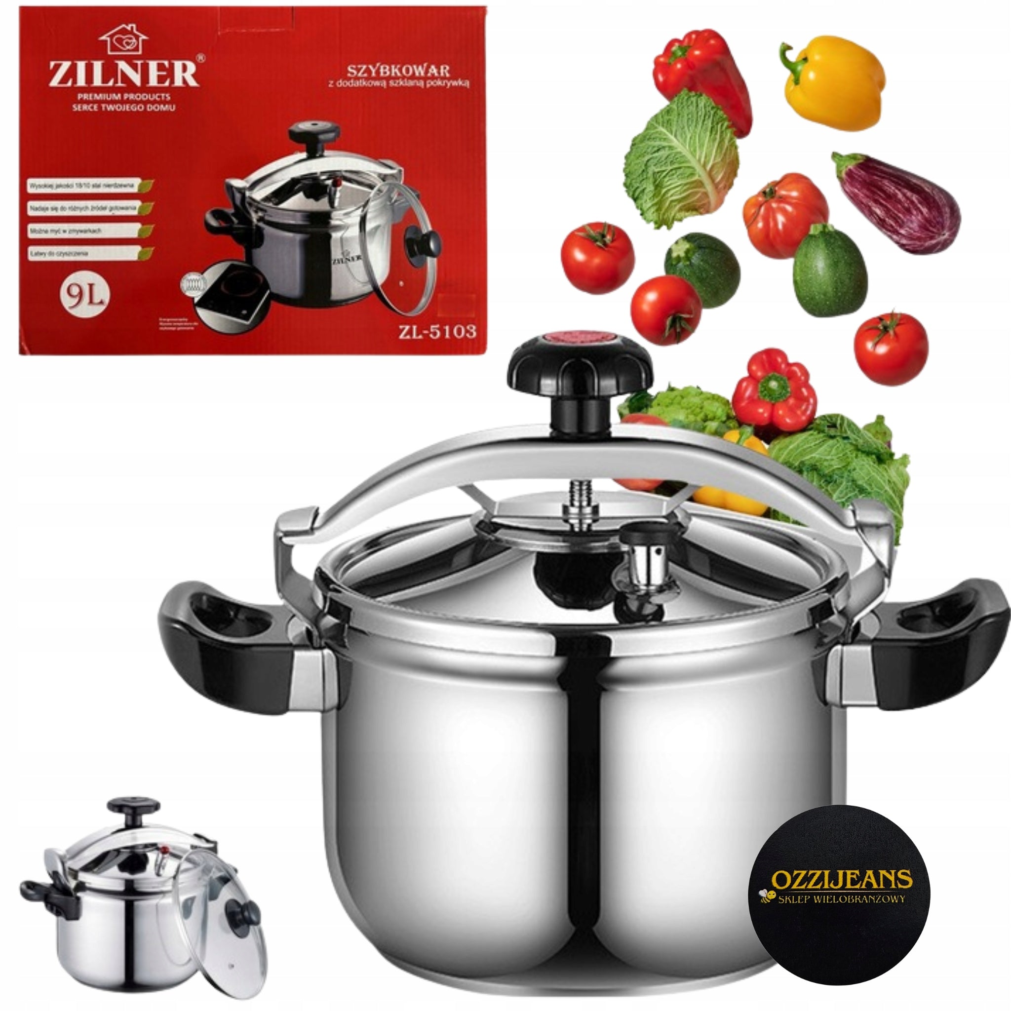PRESSURE COOKER INDUCTION GAS 9 LITERS STAINLESS STEEL PRESSURE POT+COVER
