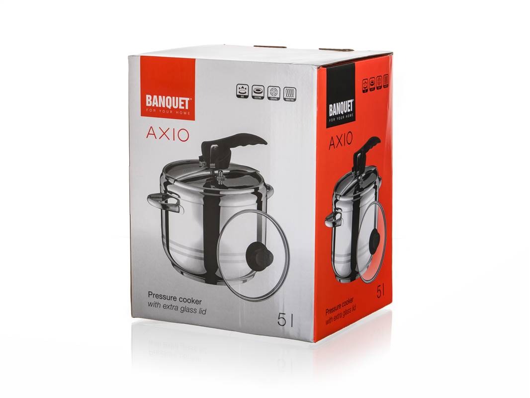 PRESSURE COOKER STAINLESS STEEL 5L Axio Banquet SILVER 0885 Packaging status original